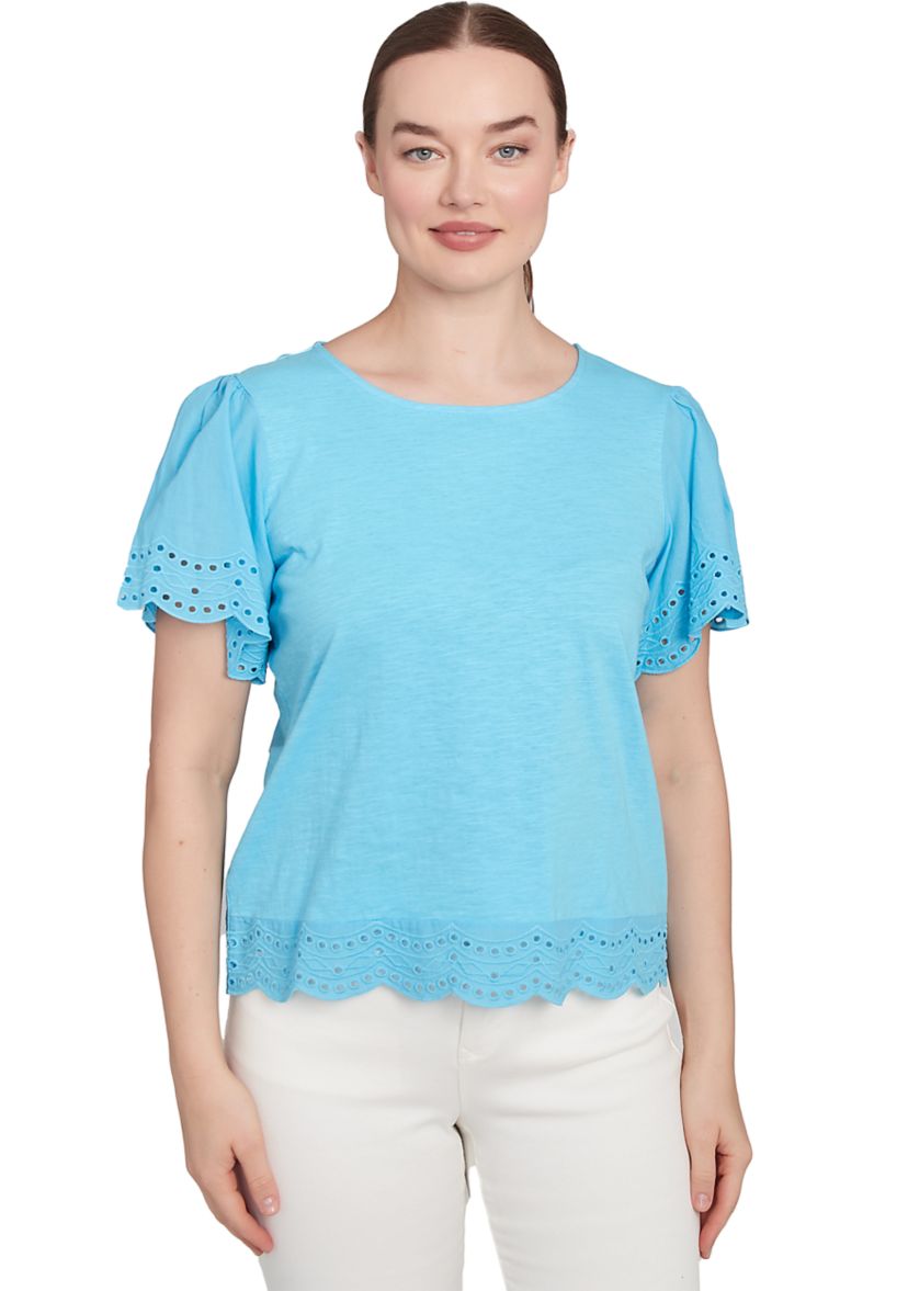 Womens Embroidered Sleeve Solid T-Shirt