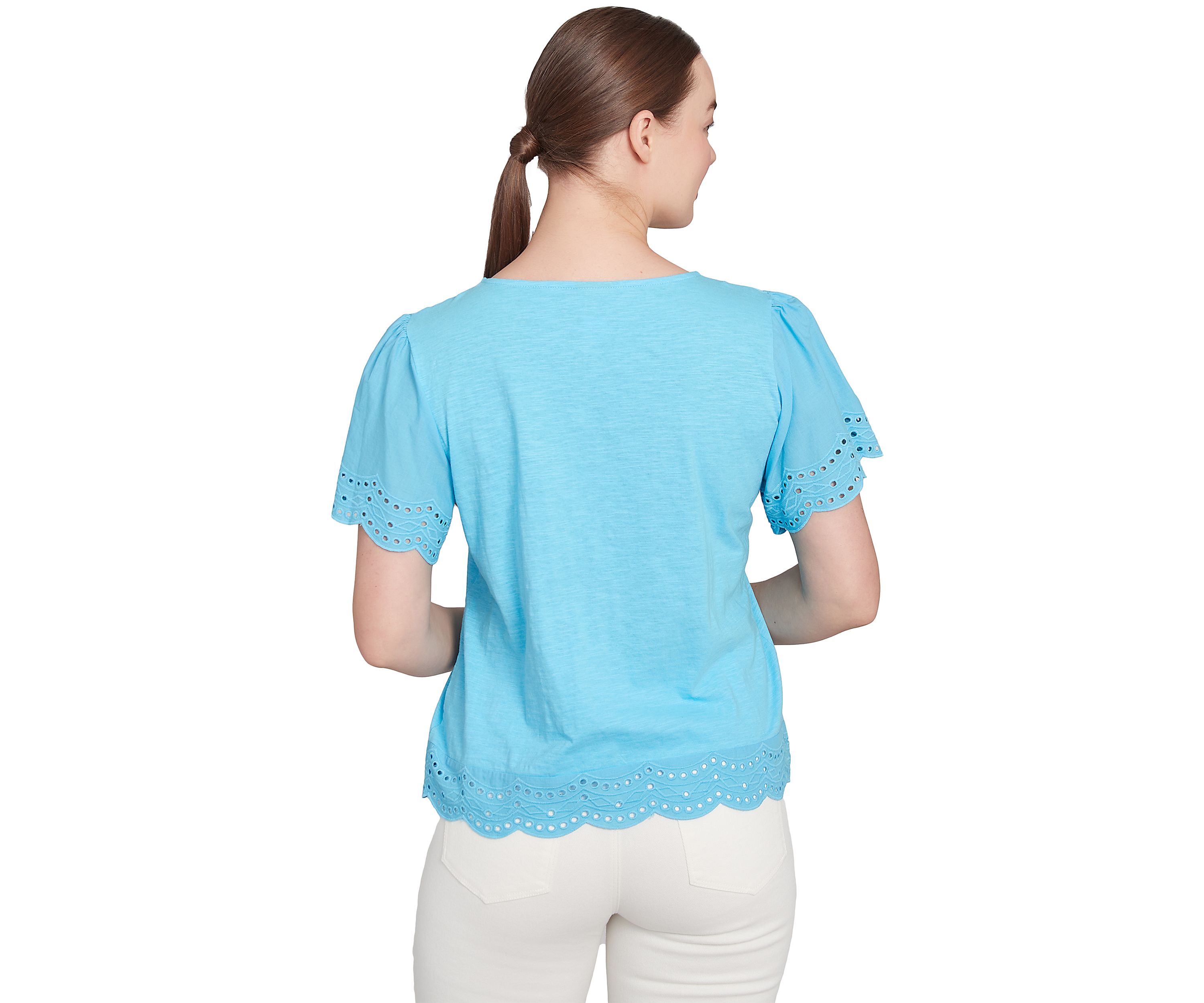 Womens Embroidered Sleeve Solid T-Shirt