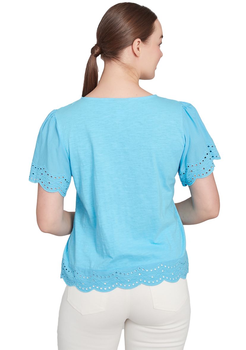 Womens Embroidered Sleeve Solid T-Shirt