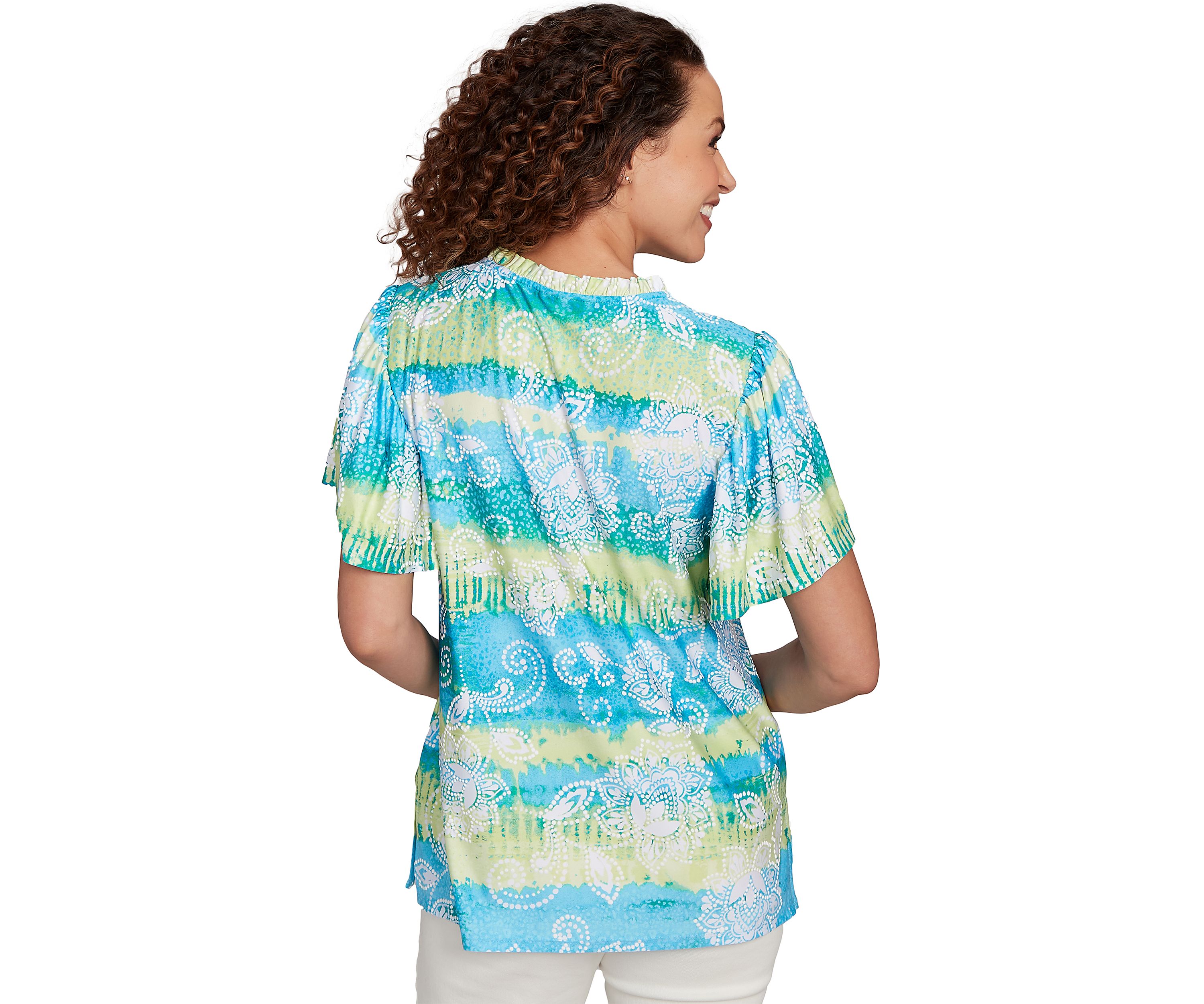 Womens Batik Embroidered Tie Dye Puff Print T-Shirt