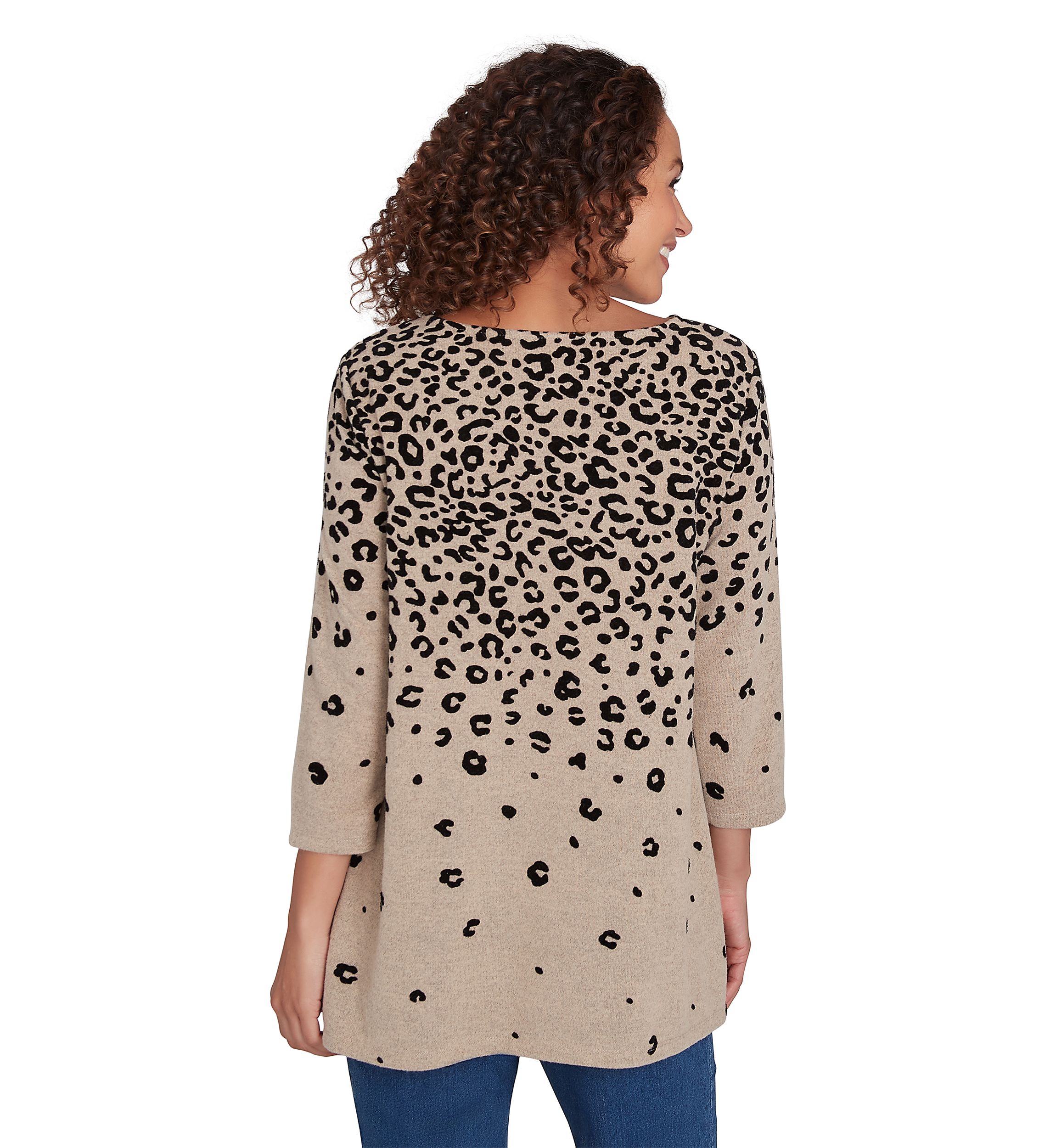 Womens Ballet Neck Flocked Animal Spots Hacci Knit Shark Bite Top