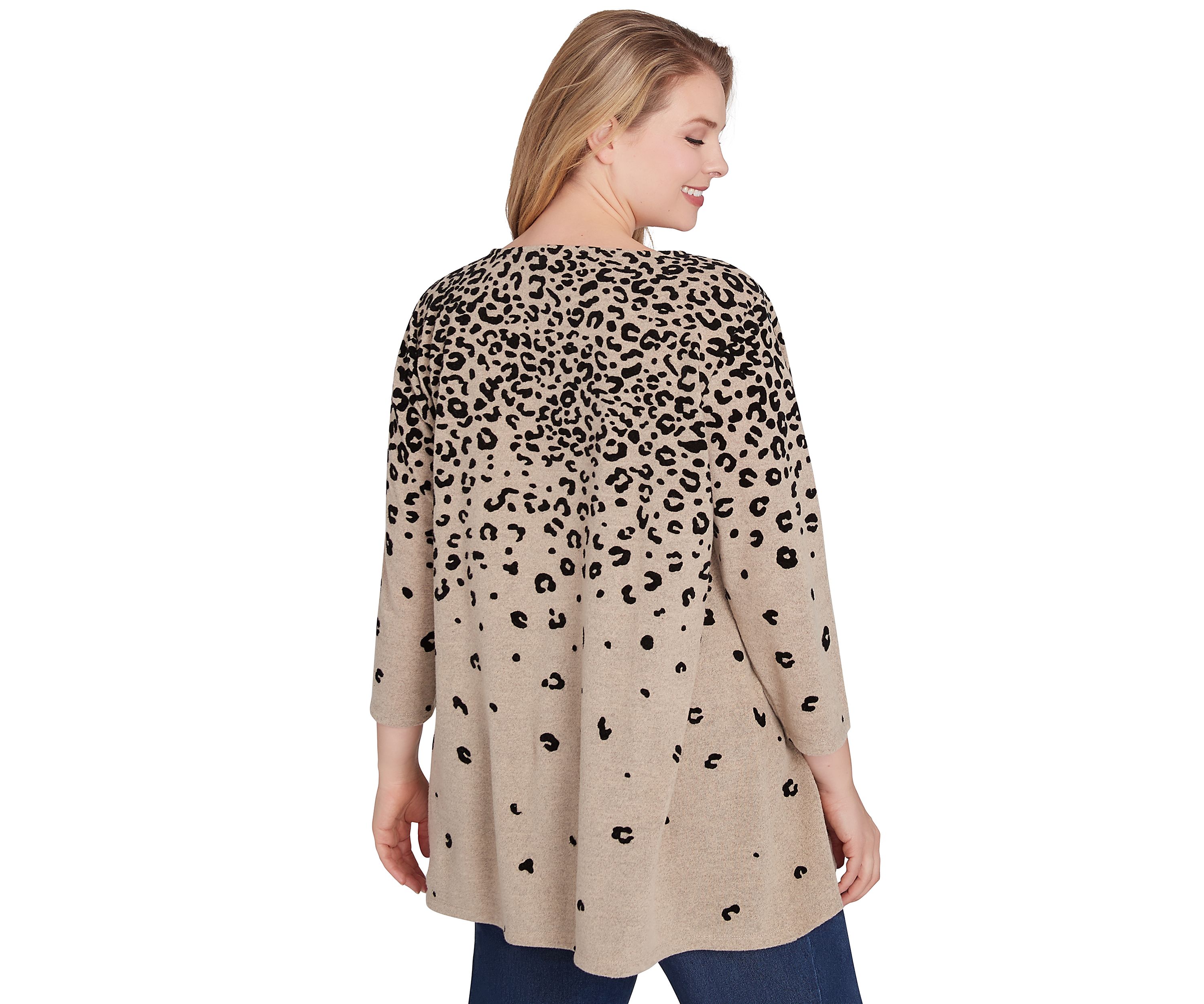 Plus Size Boat Neck Flocked Animal Print Hacci Knit Shark Bite Top
