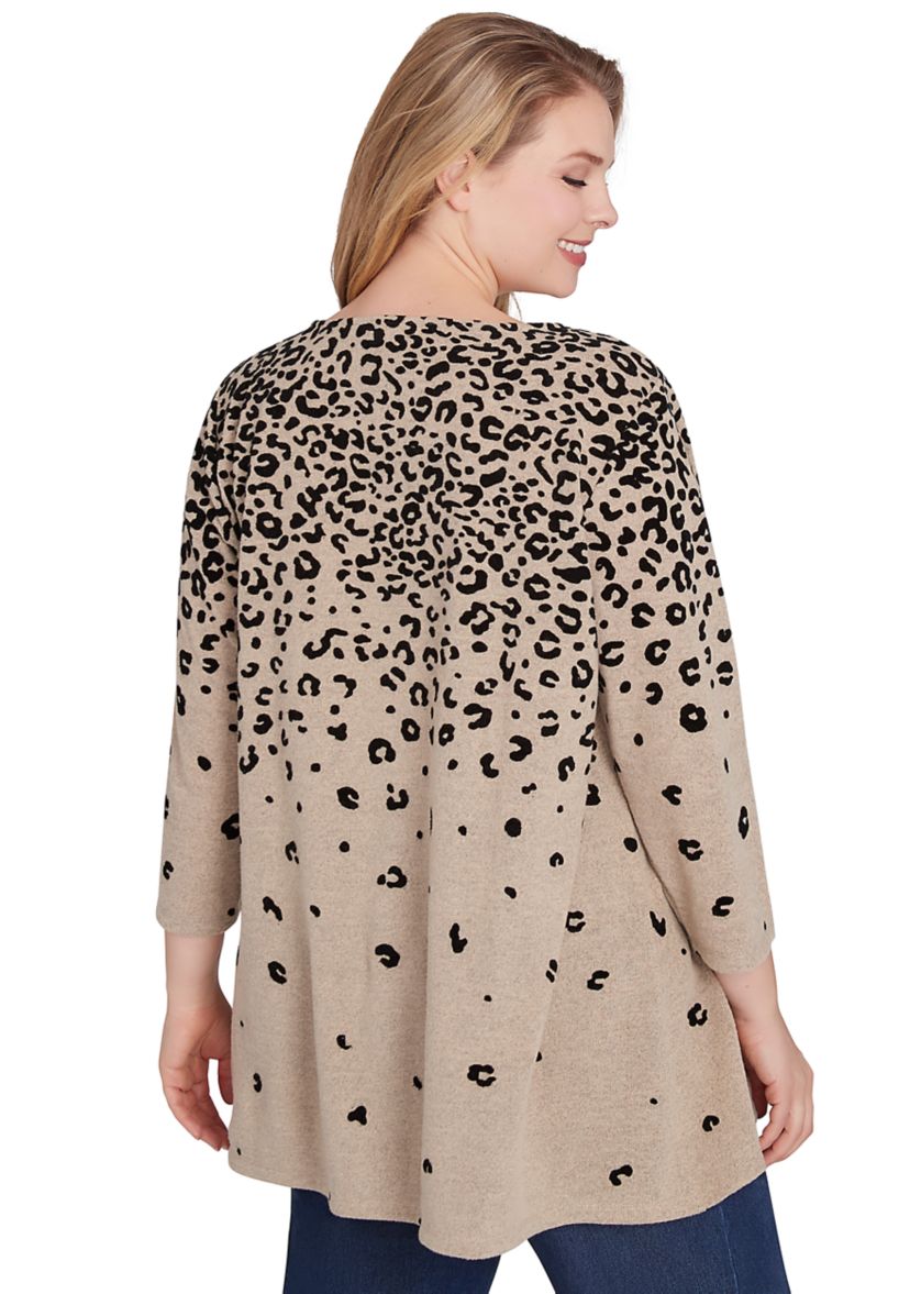 Plus Size Boat Neck Flocked Animal Print Hacci Knit Shark Bite Top