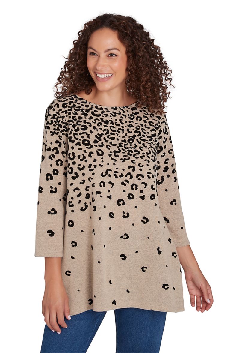 Petite Ballet Neck Flocked Animal Spots Hatchi Knit Shark Bite Top