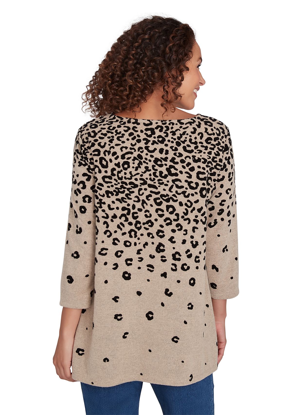 Petite Ballet Neck Flocked Animal Spots Hatchi Knit Shark Bite Top