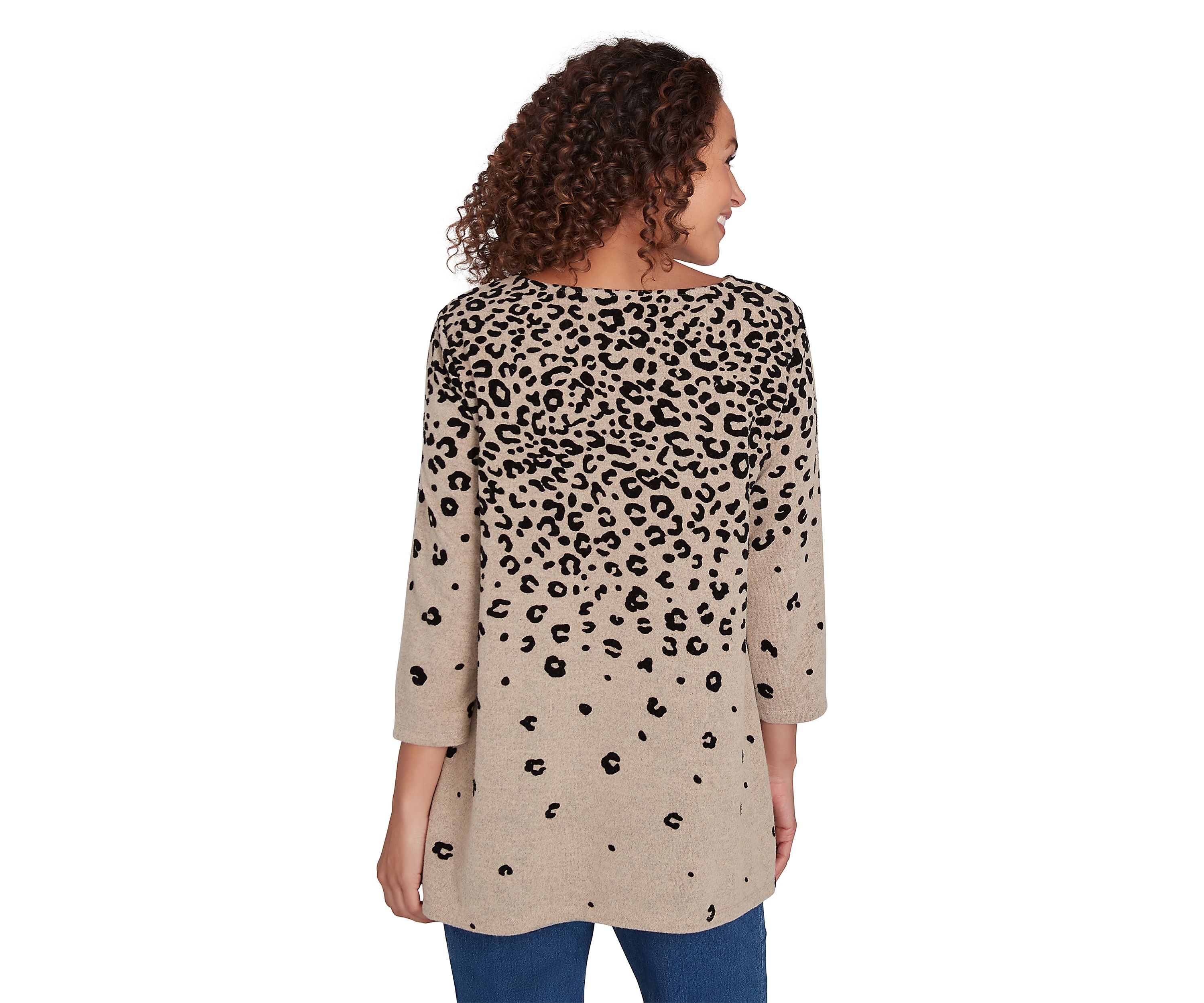 Petite Ballet Neck Flocked Animal Spots Hatchi Knit Shark Bite Top