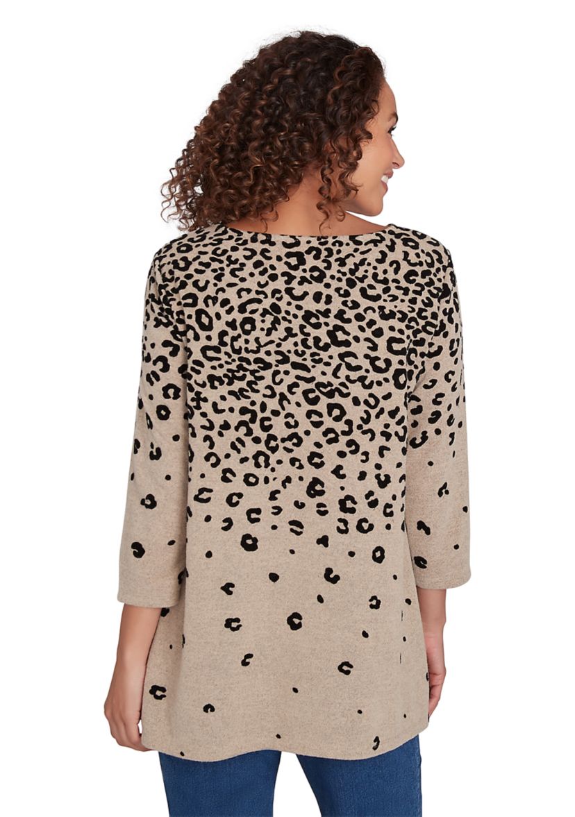 Petite Ballet Neck Flocked Animal Spots Hatchi Knit Shark Bite Top