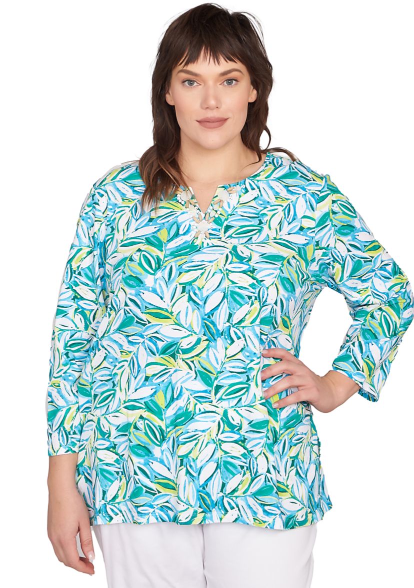 Ruby Rd Plus Size Tossed Leaves Embellished Knit Top | Belk