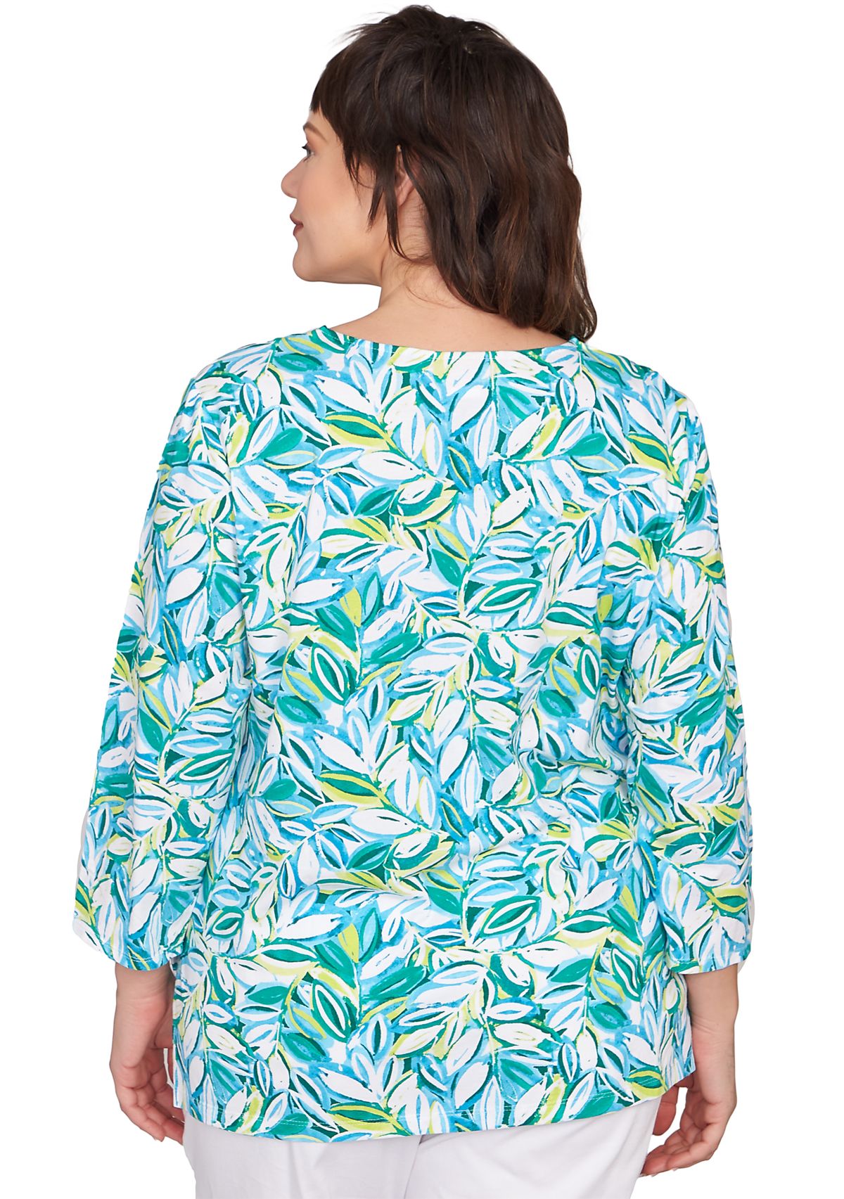 Plus Size Tossed Leaves Embellished Knit Top