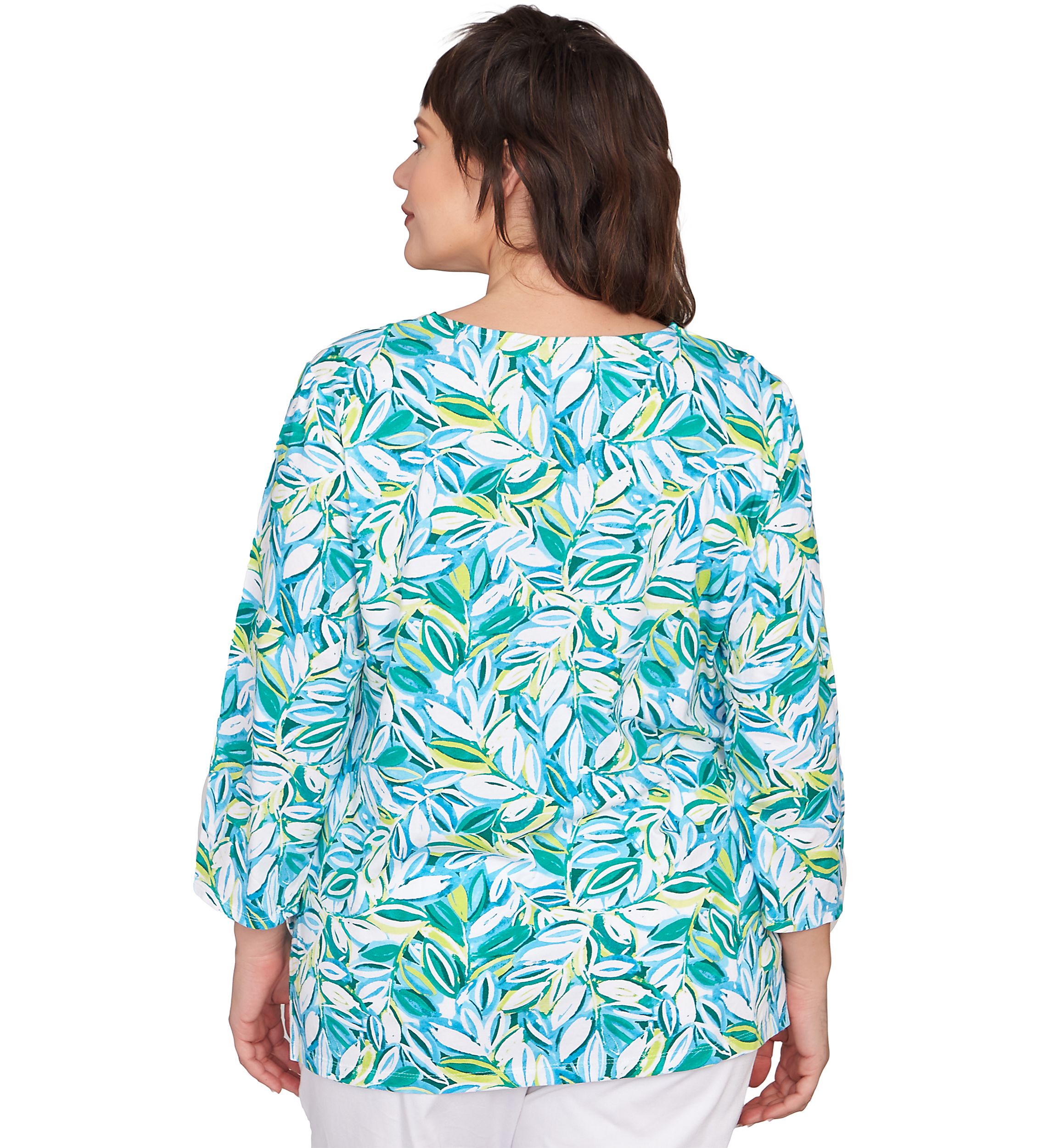 Plus Size Tossed Leaves Embellished Knit Top
