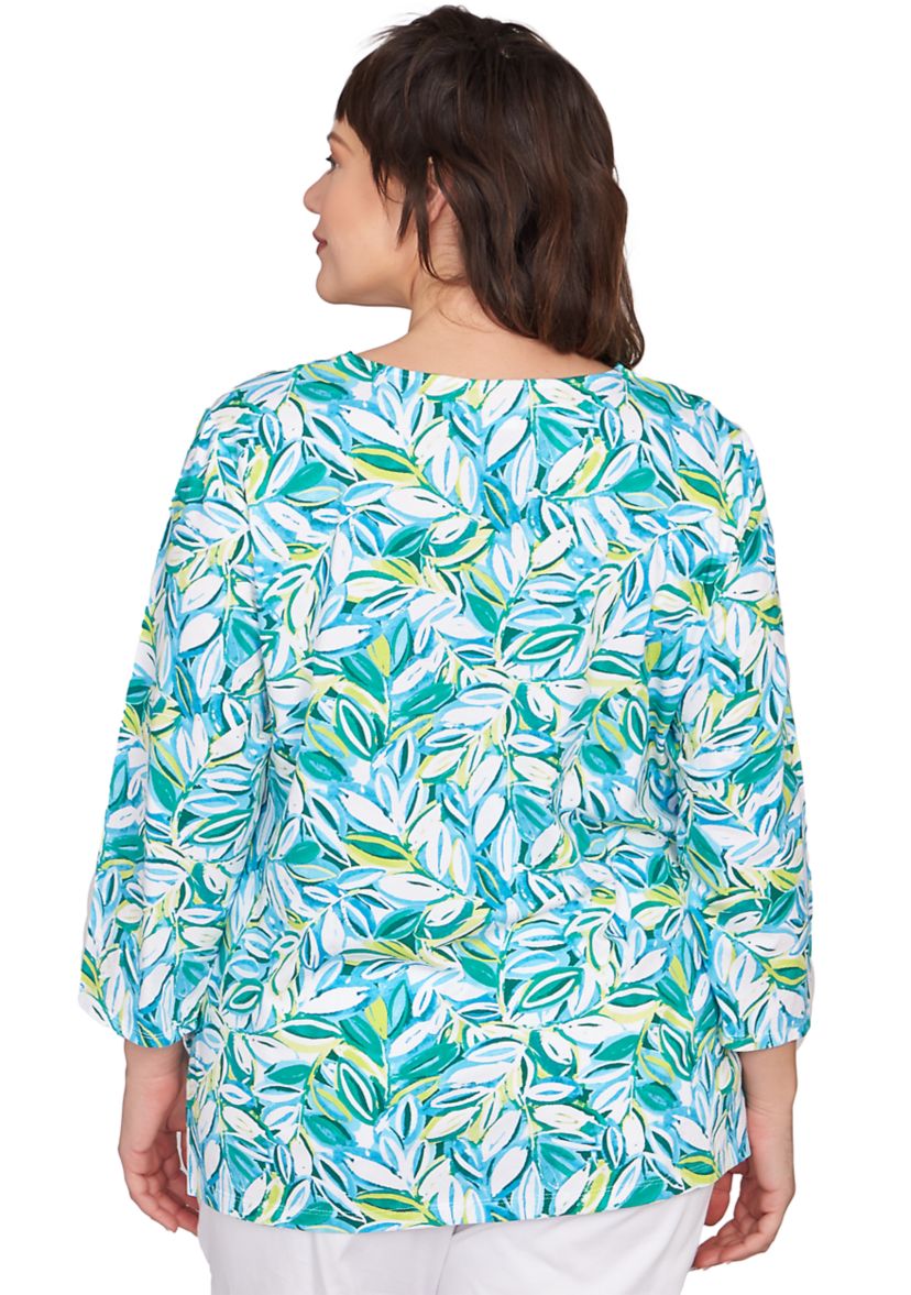 Plus Size Tossed Leaves Embellished Knit Top