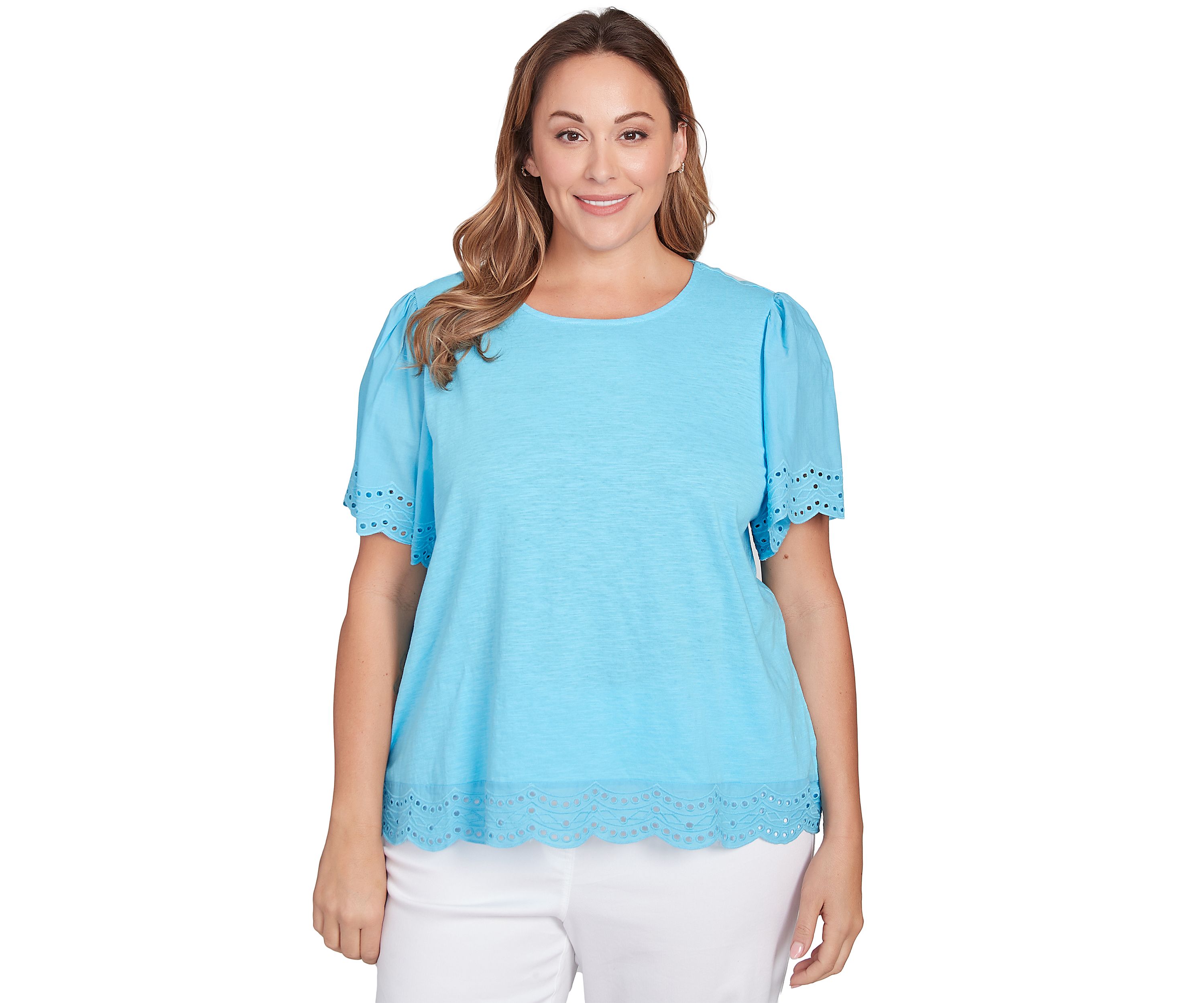 Plus Size Embroidered Sleeve Solid T-Shirt