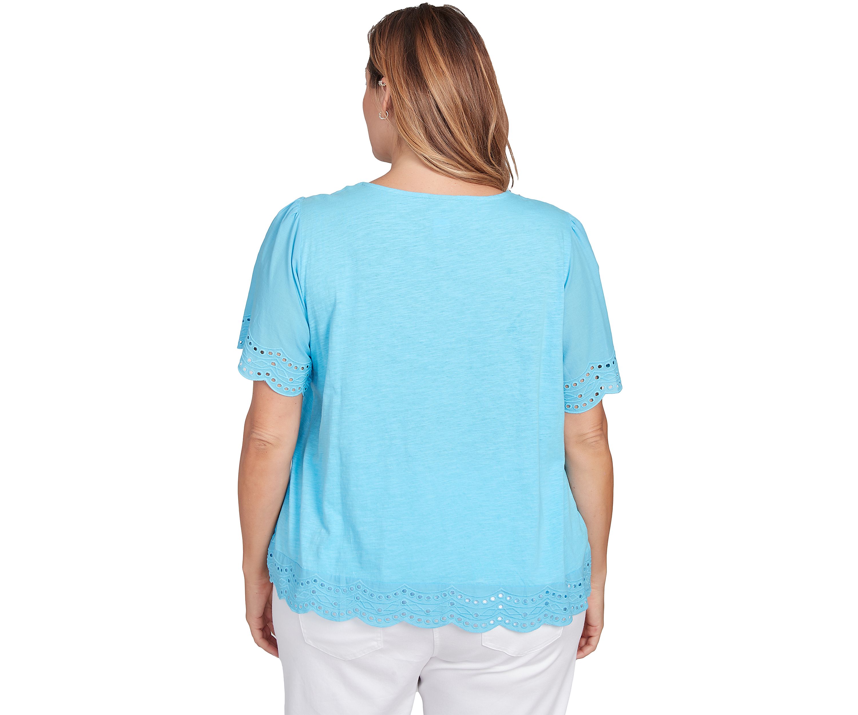 Plus Size Embroidered Sleeve Solid T-Shirt
