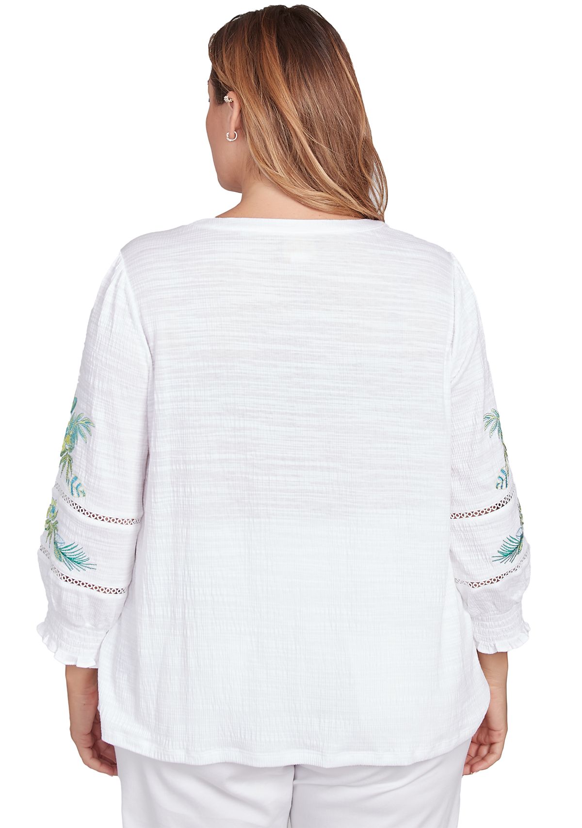 Plus Size Solid Embroidered Textured Knit Top
