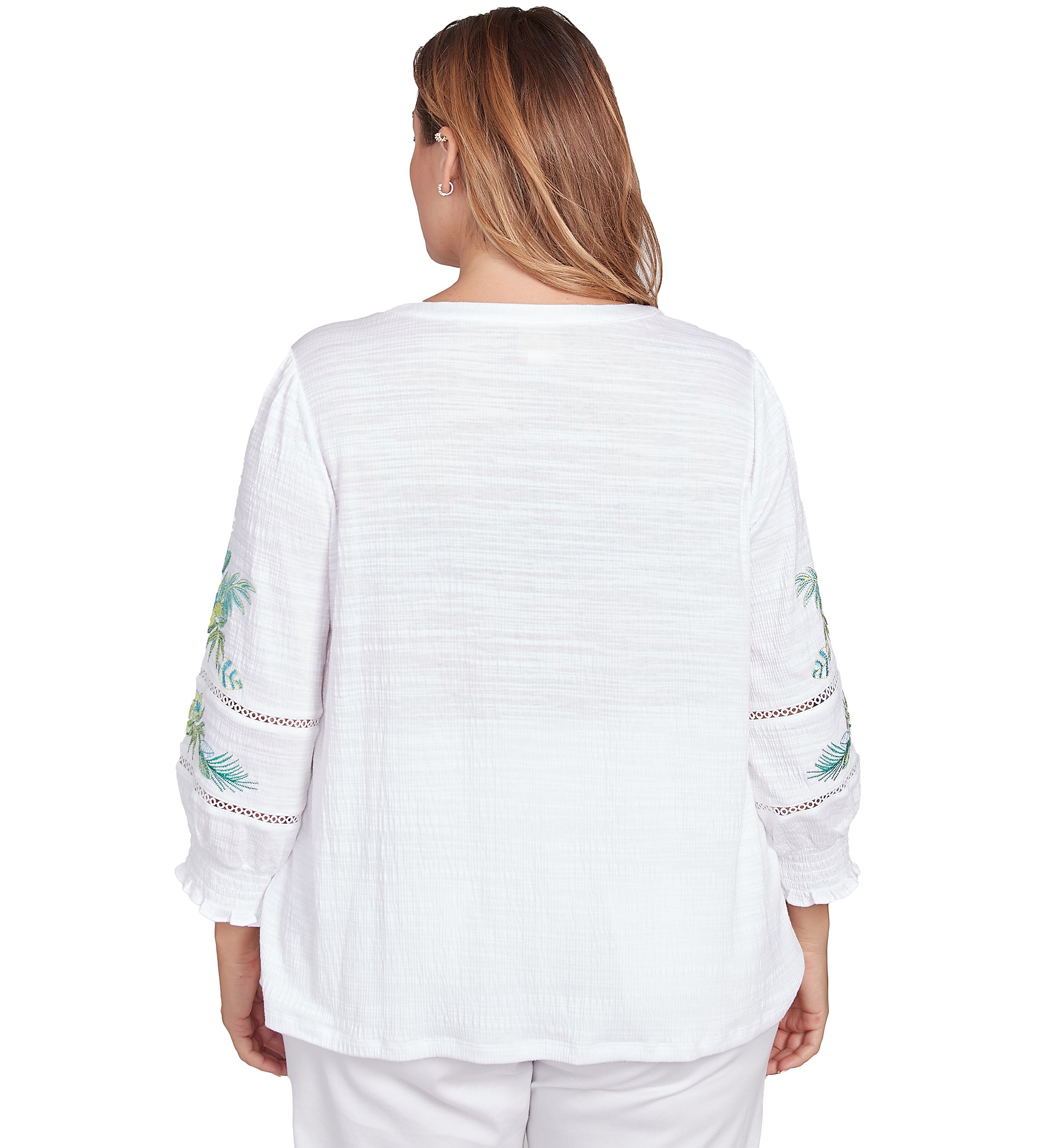 Plus Size Solid Embroidered Textured Knit Top