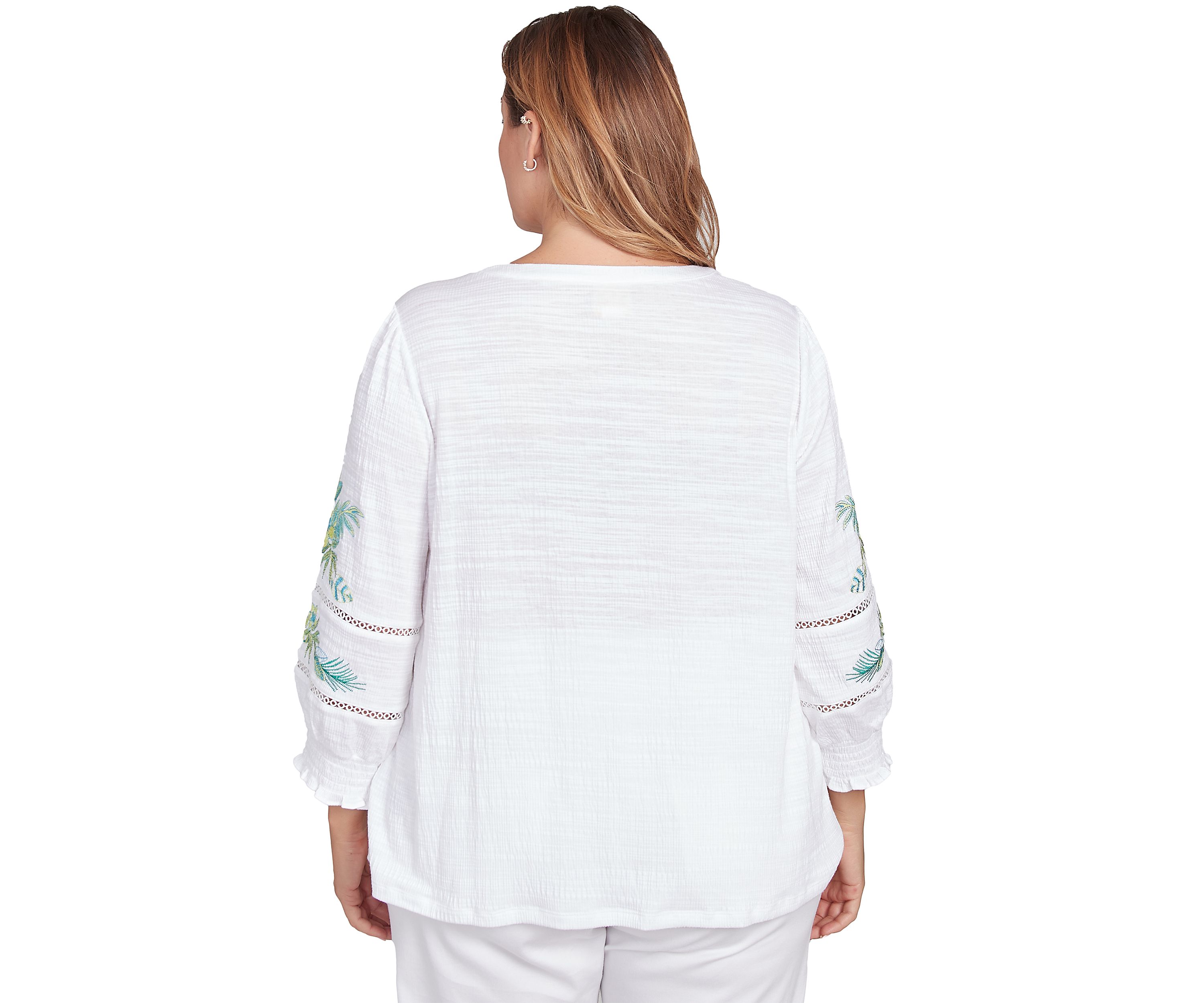 Plus Size Solid Embroidered Textured Knit Top