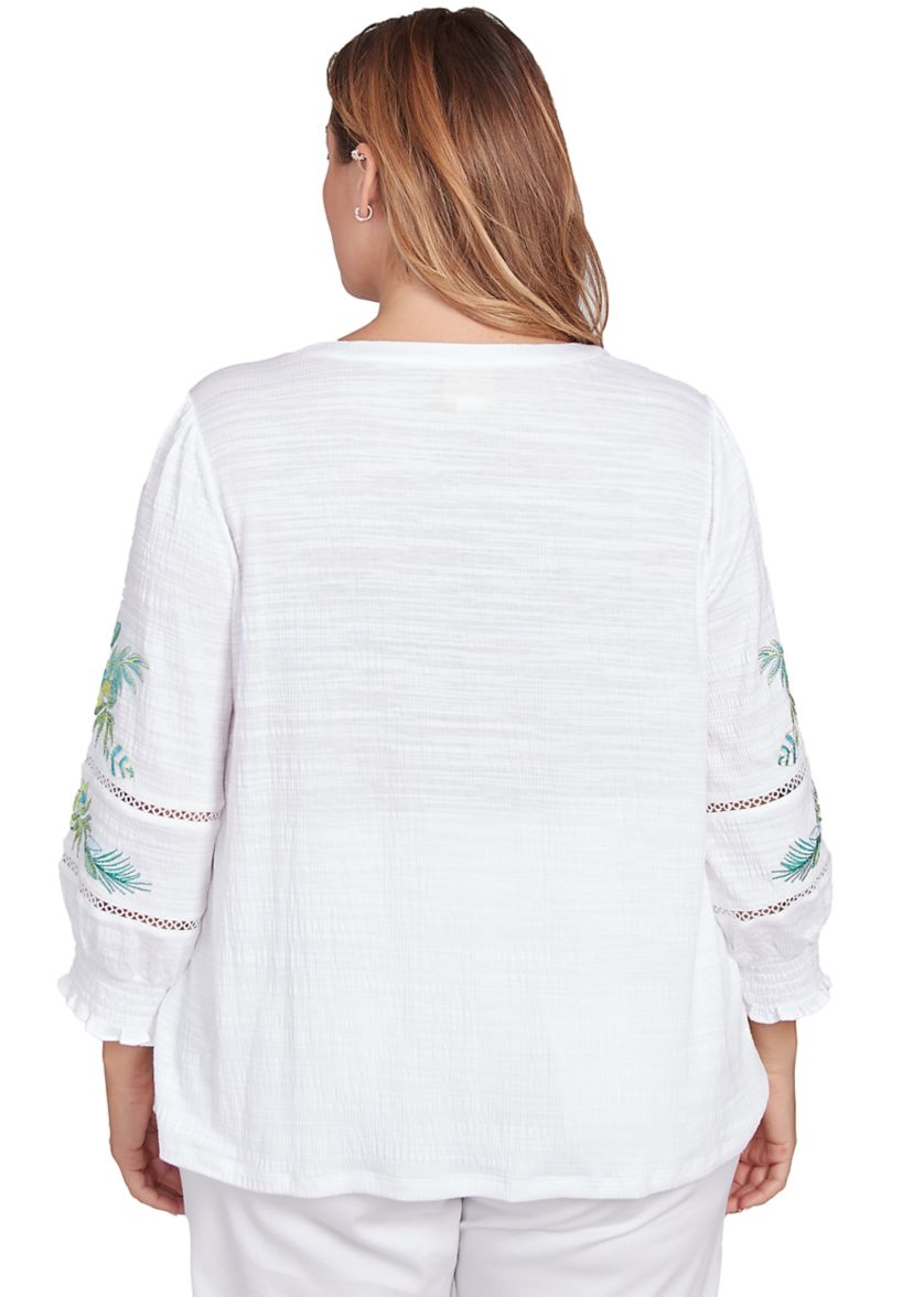 Plus Size Solid Embroidered Textured Knit Top