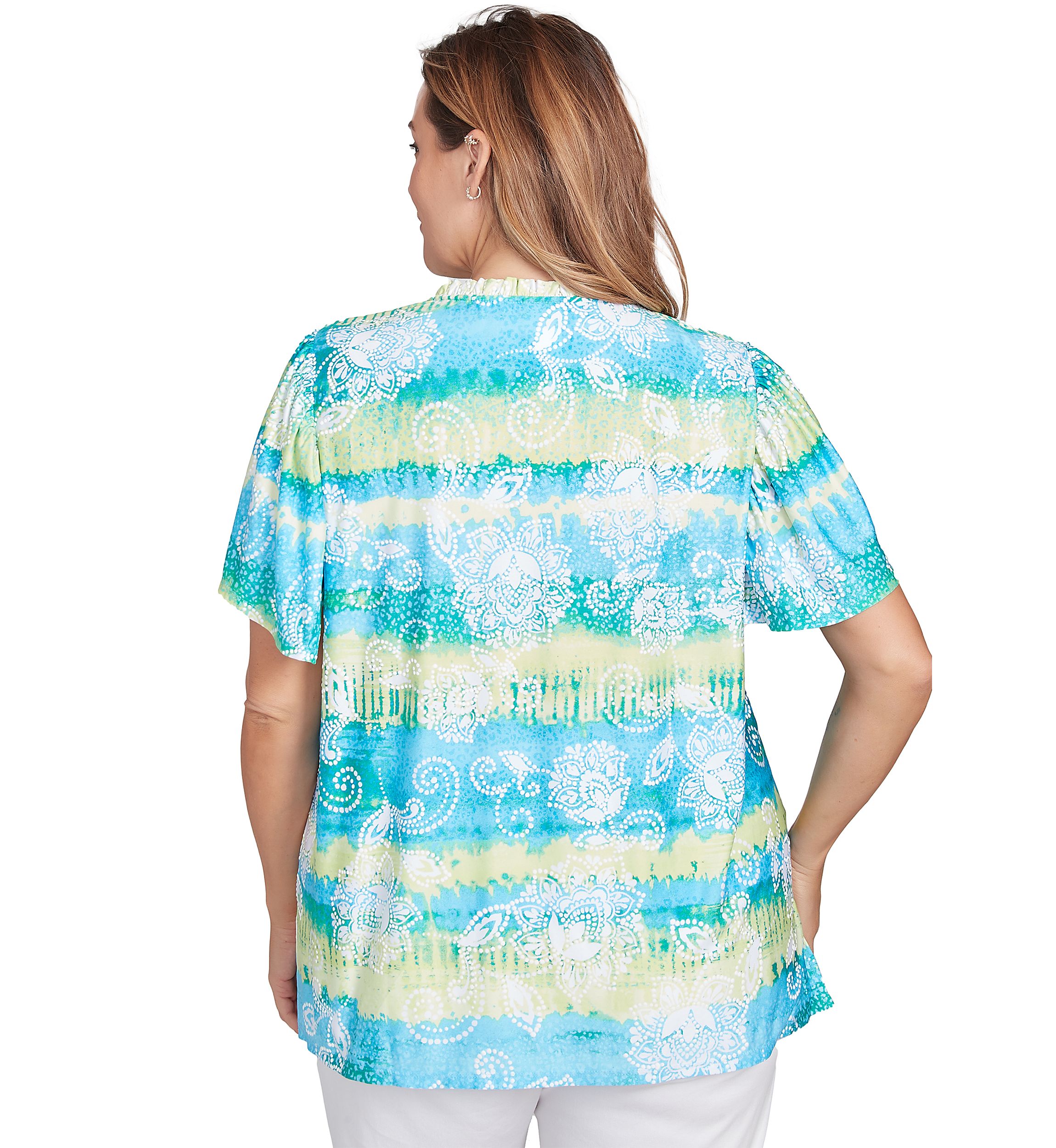 Plus Size Batik Embroidered Tie Dye Puff Print T-Shirt
