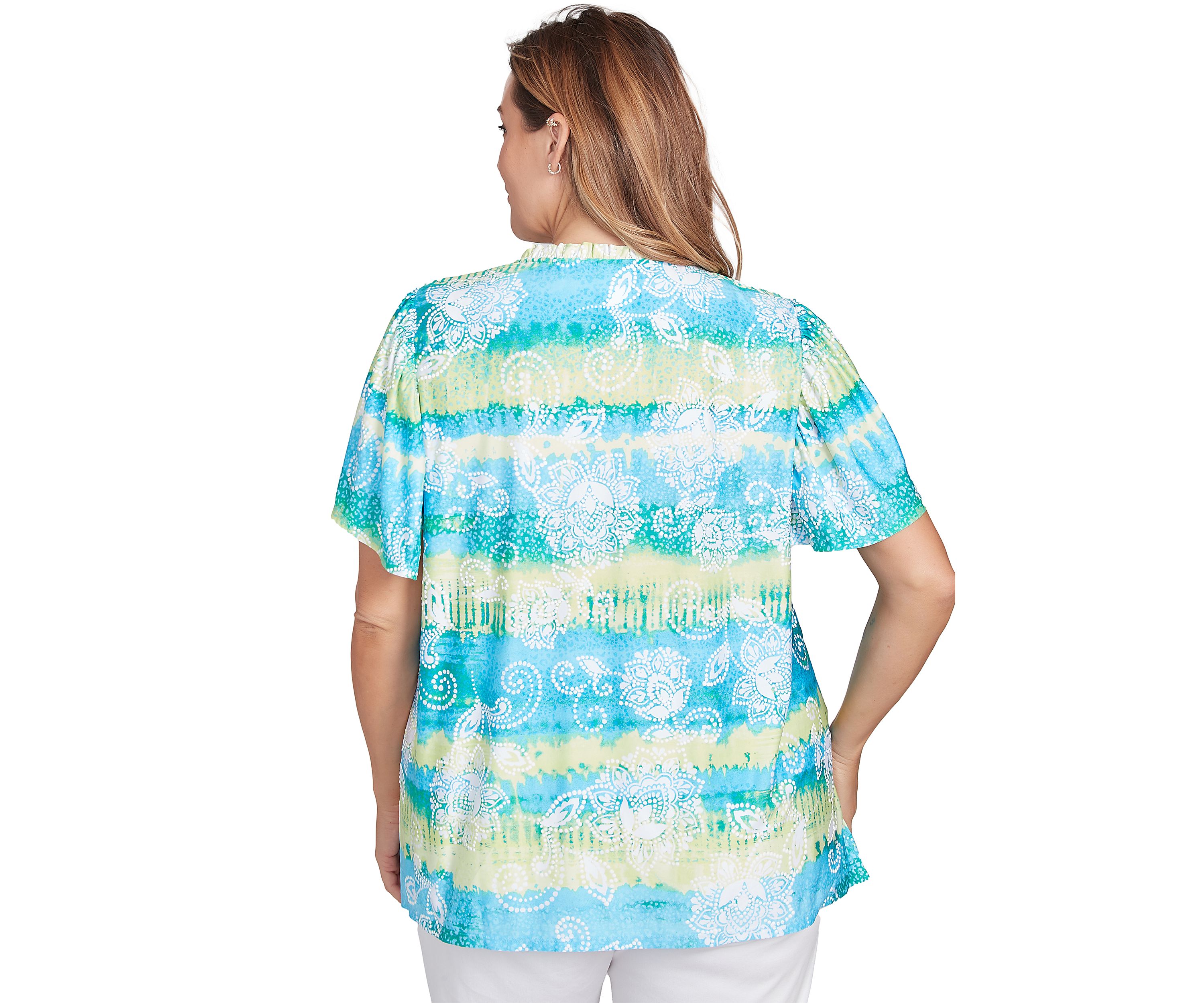 Plus Size Batik Embroidered Tie Dye Puff Print T-Shirt