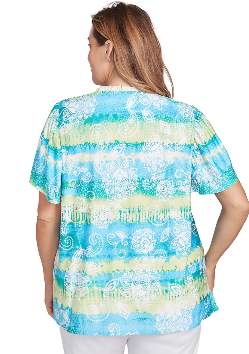 Plus Size Batik Embroidered Tie Dye Puff Print T-Shirt