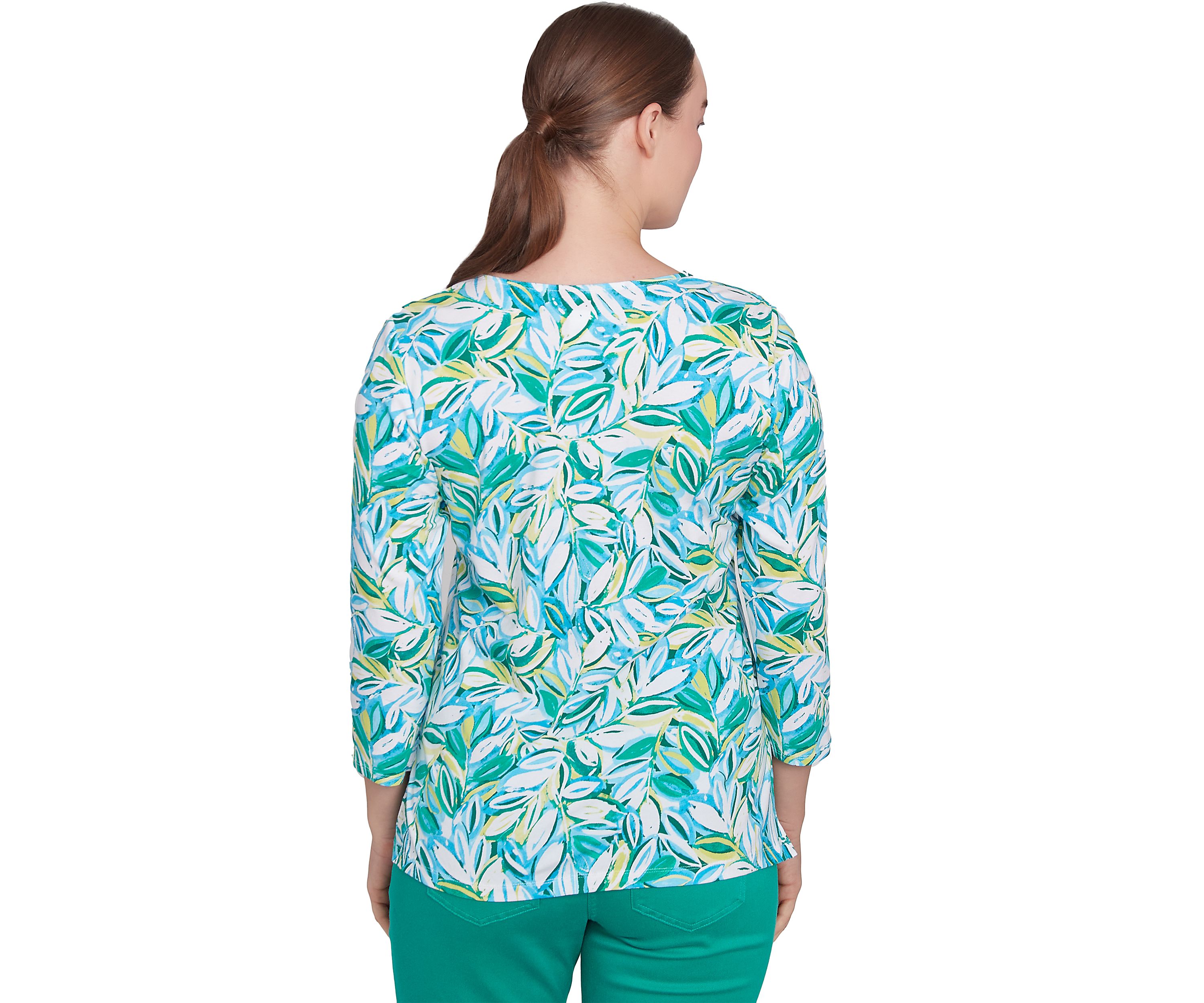 Petite Tossed Leaves Embellished Knit Top
