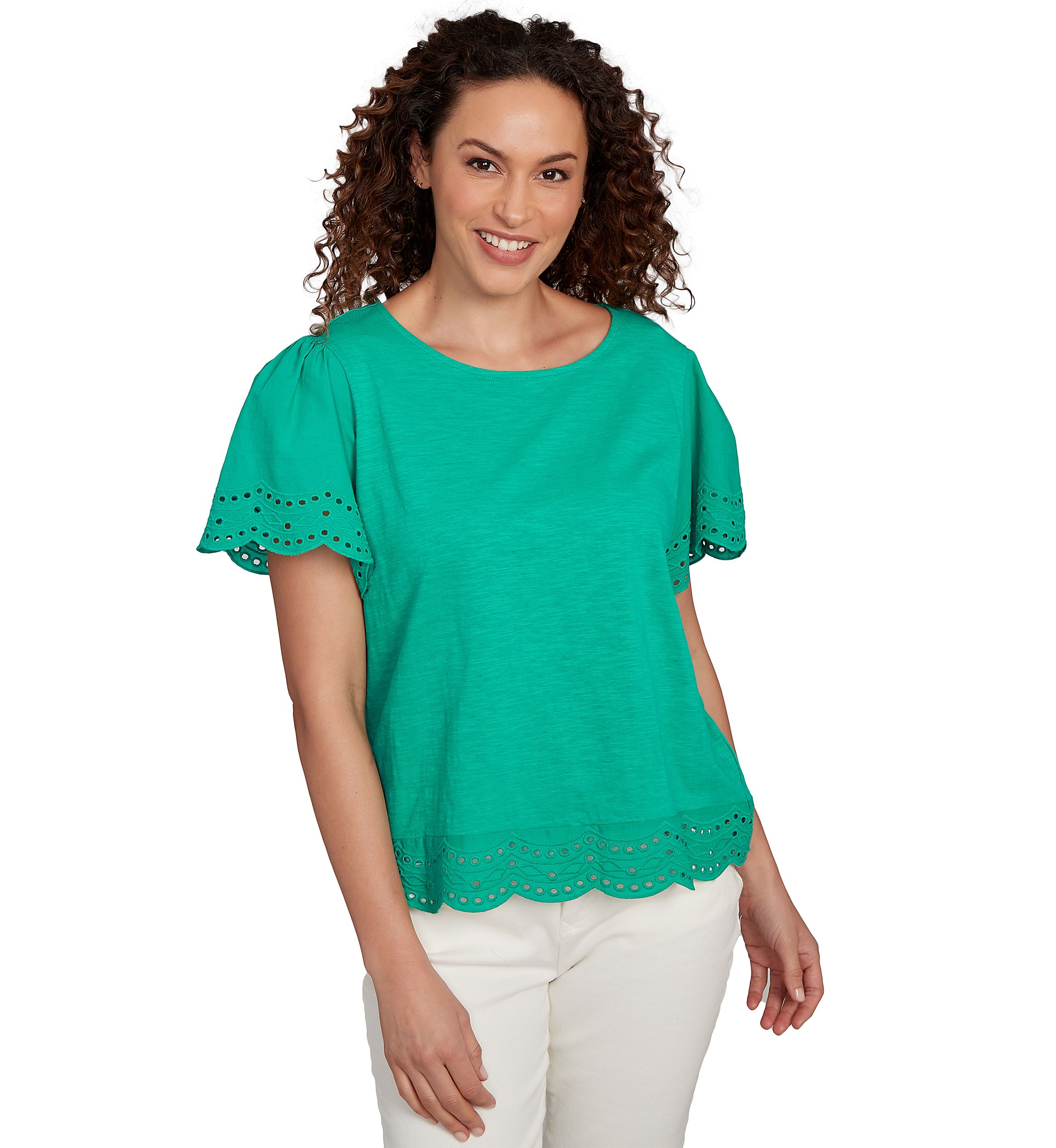 Petite Embroidered Sleeve Solid T-Shirt