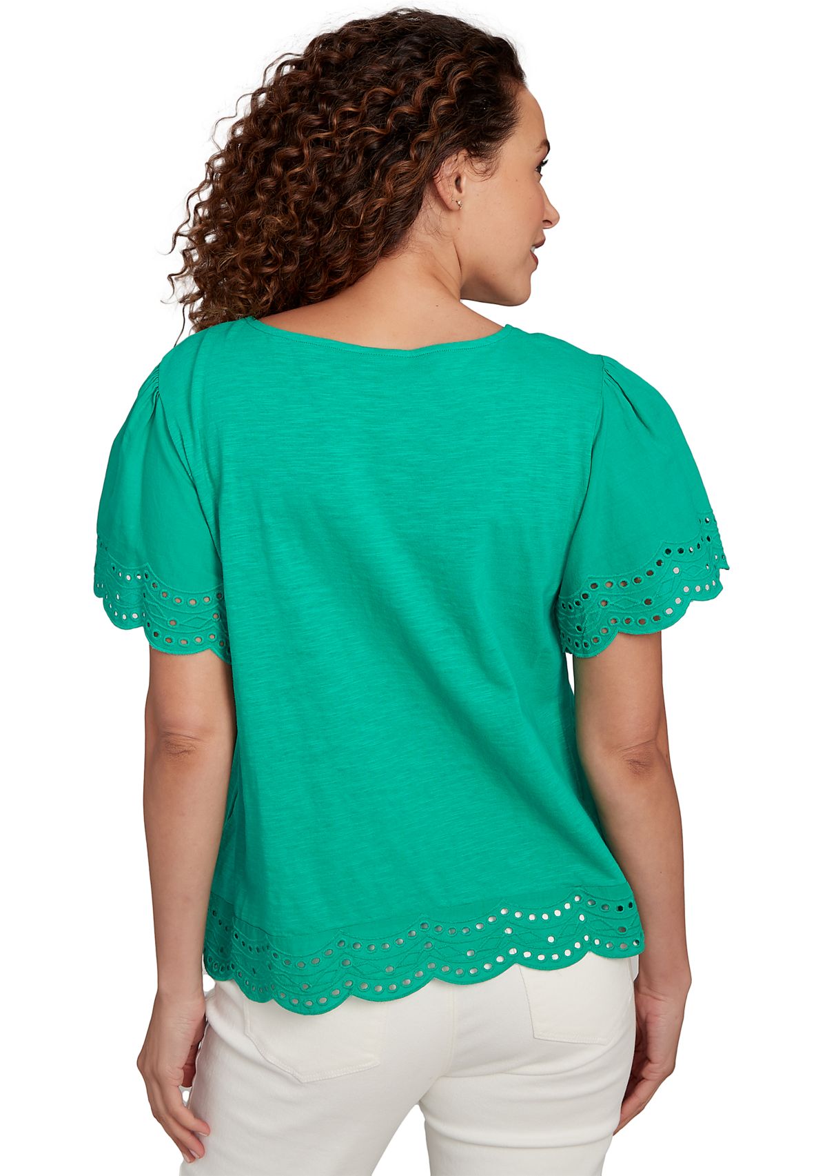 Petite Embroidered Sleeve Solid T-Shirt