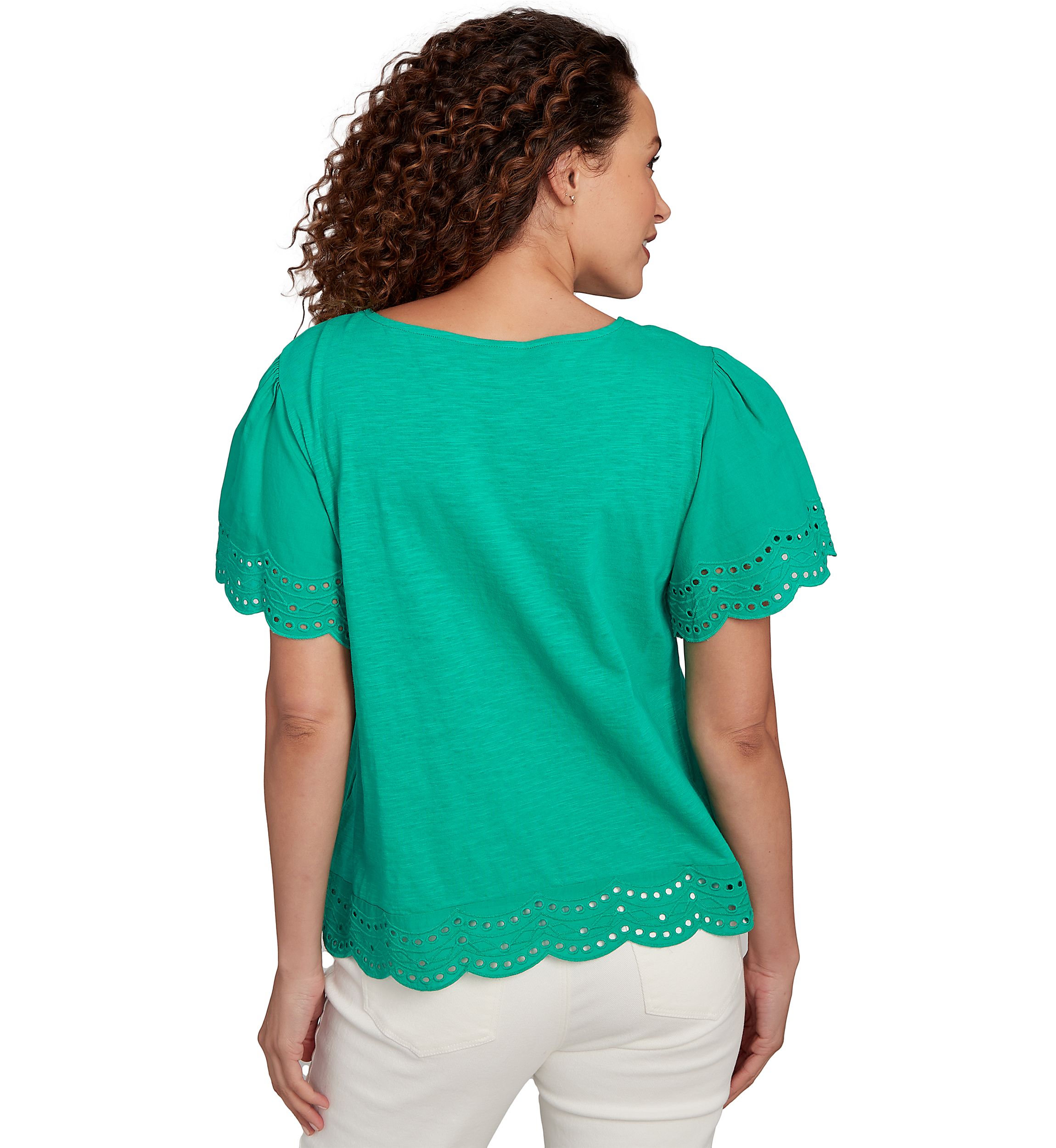 Petite Embroidered Sleeve Solid T-Shirt