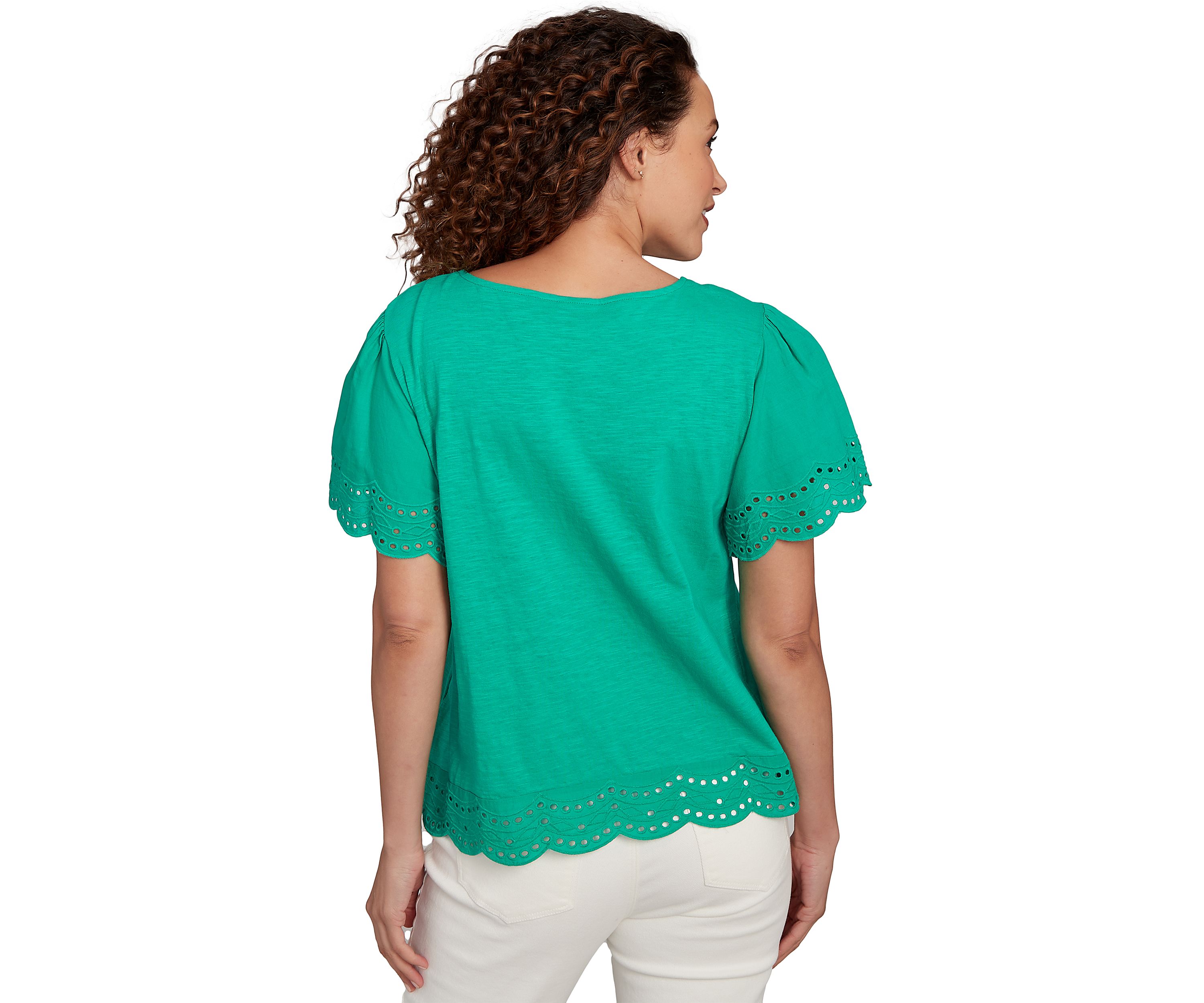 Petite Embroidered Sleeve Solid T-Shirt