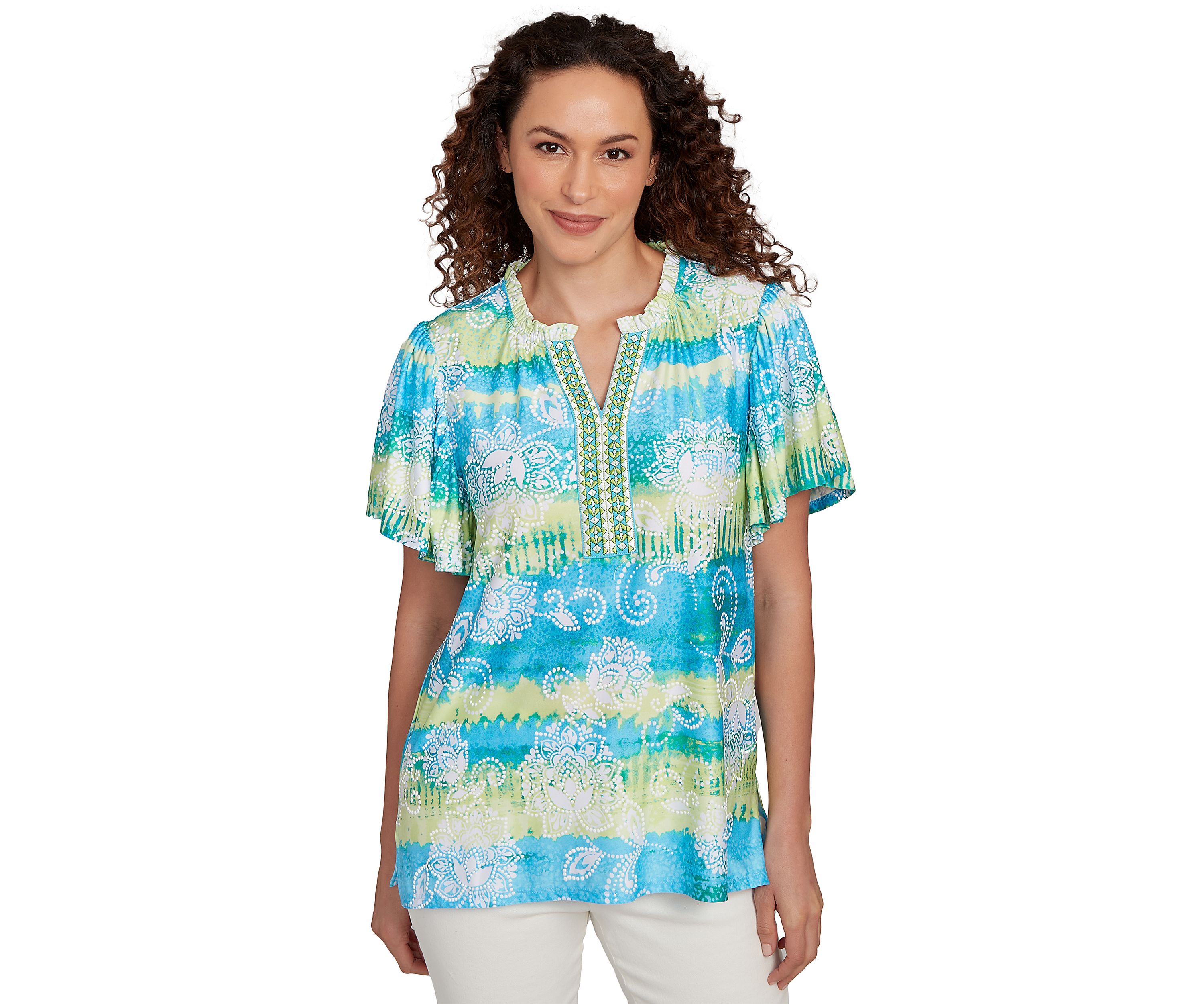 Petite Batik Embroidered Tie Dye Puff Print T-Shirt 