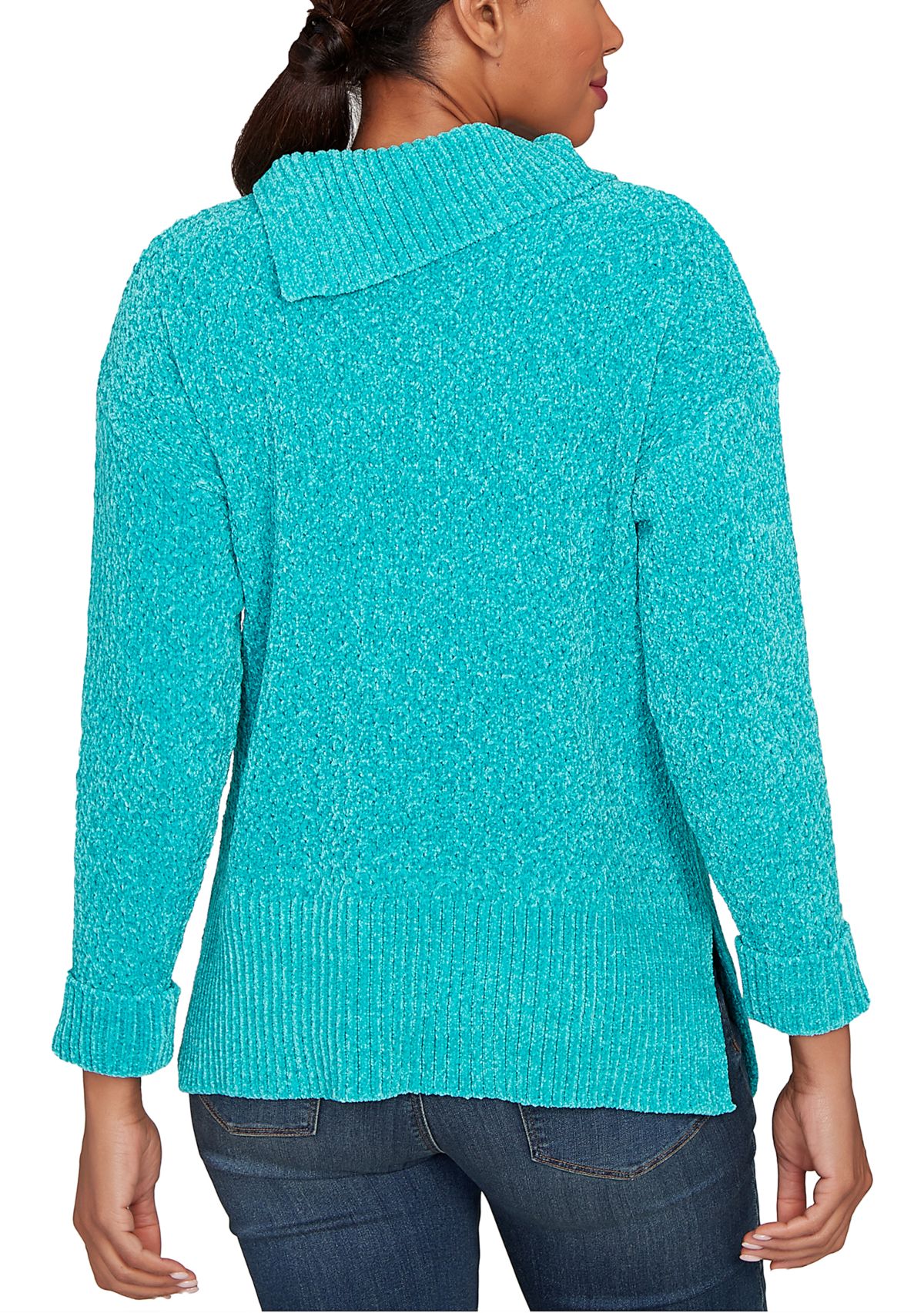 Womens Split Cowl Chenille Pullover Sweater