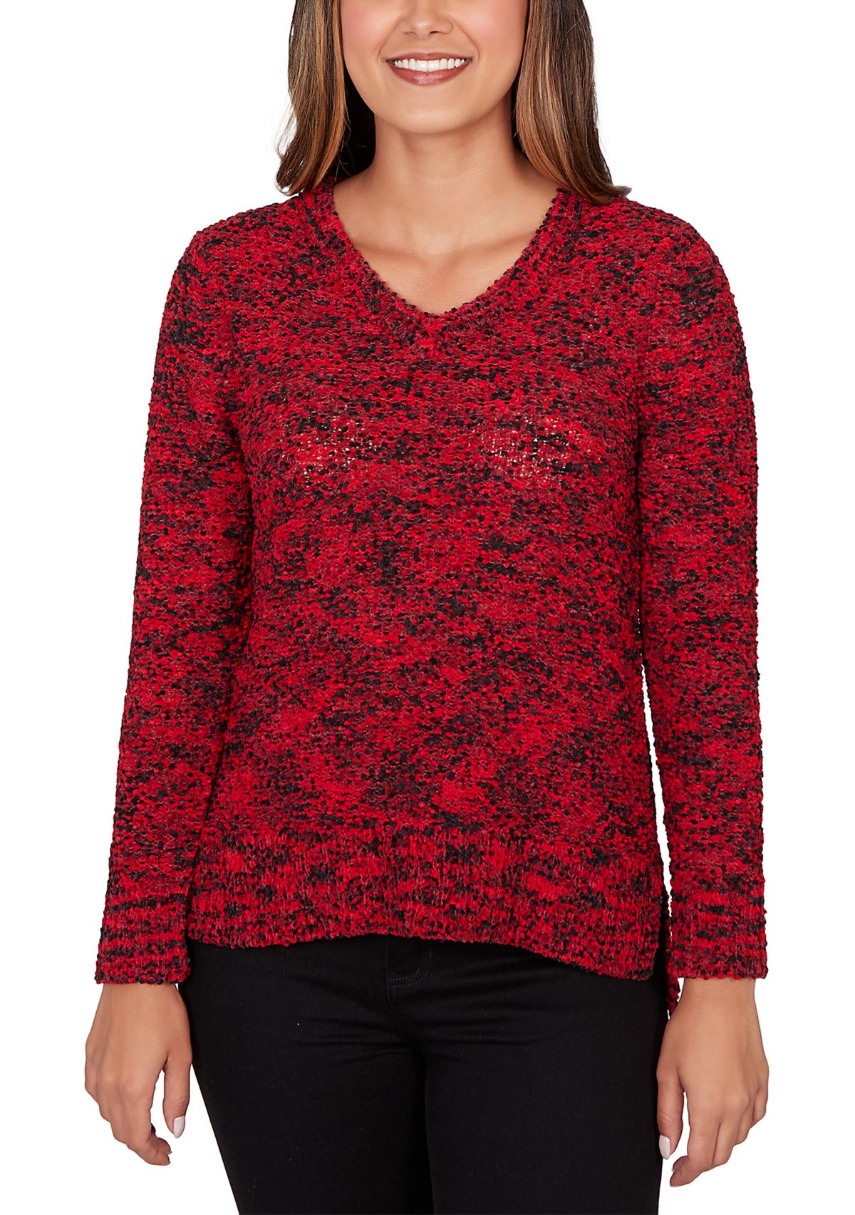 Womens V-Neck Spacedye Pompom Sweater