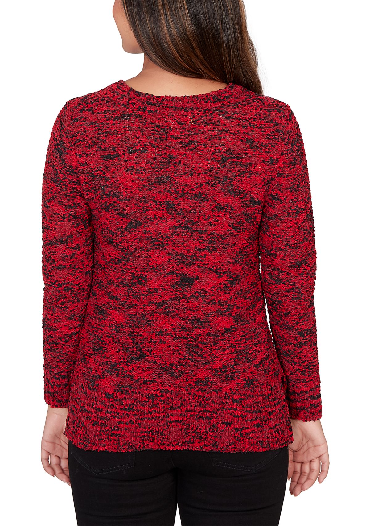 Womens V-Neck Spacedye Pompom Sweater