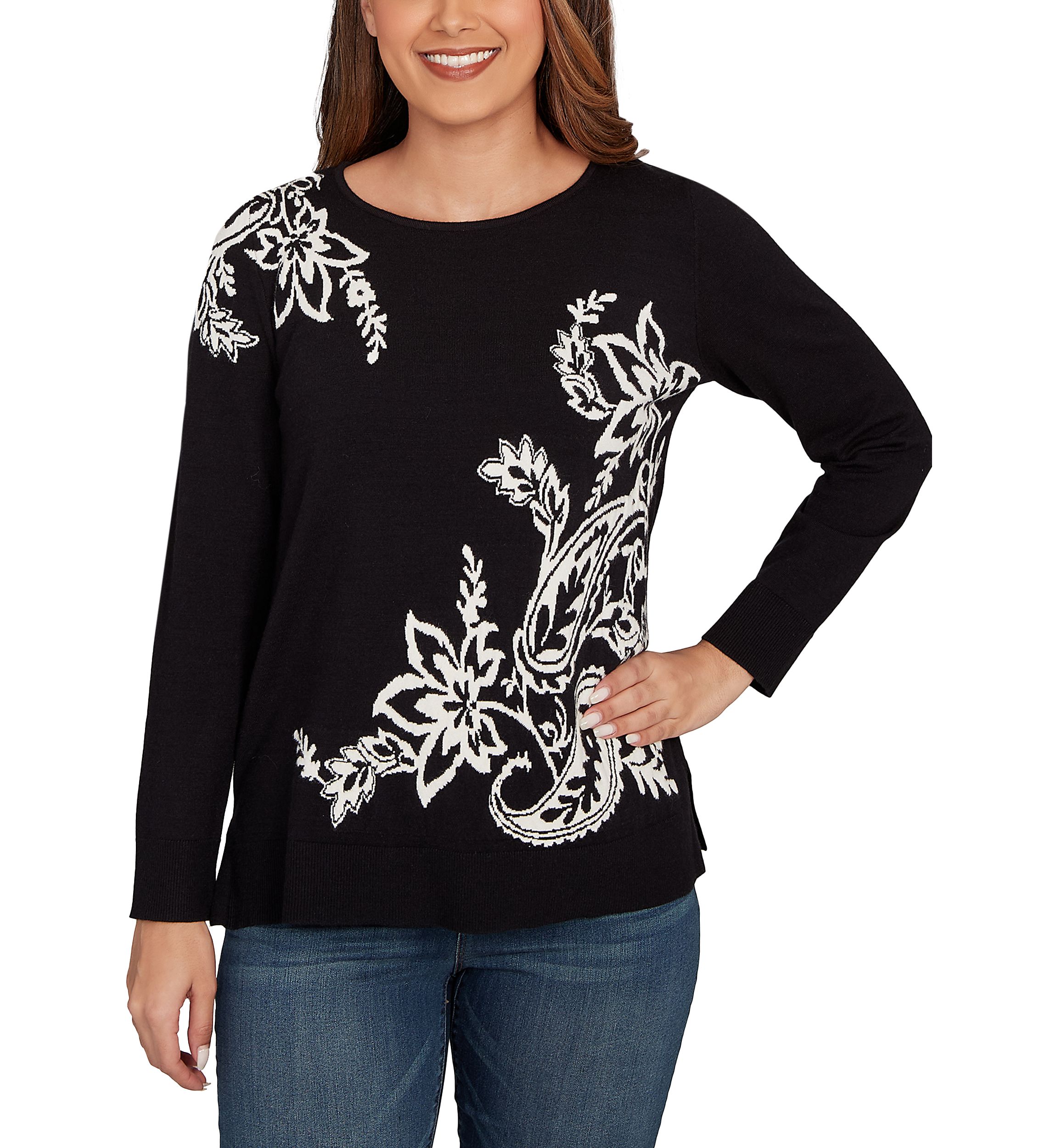 Womens Floral Paisley Jacquard Sweater