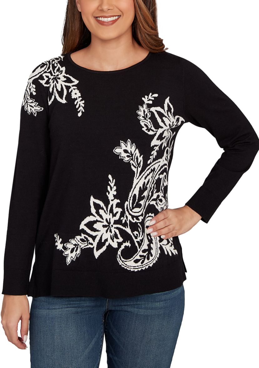 Womens Floral Paisley Jacquard Sweater