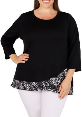 Plus Solid Hatchi Top with Animal Printed Tulip Hem