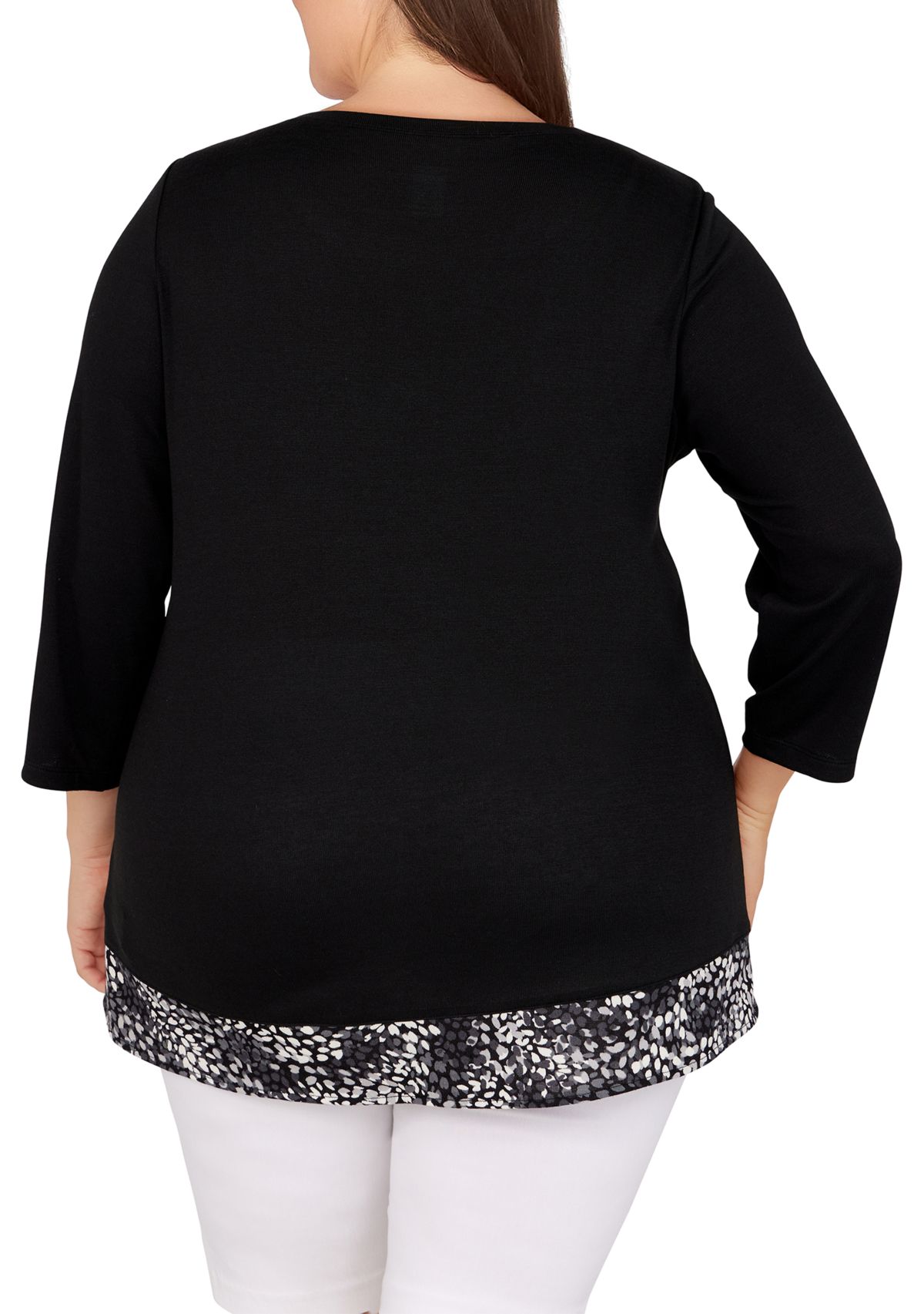 Plus Size Solid Hatchi Top with Animal Printed Tulip Hem Top
