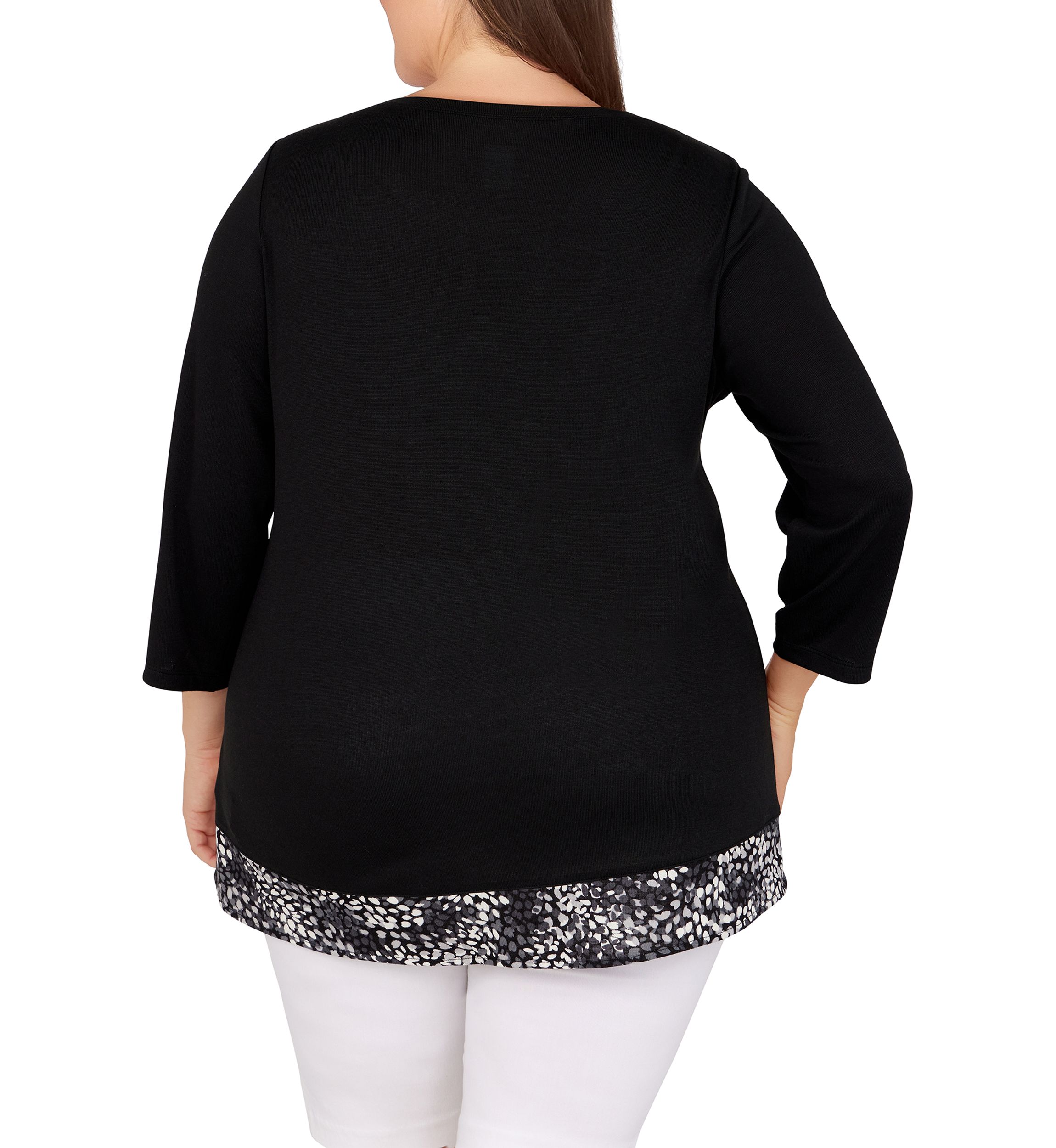 Plus Size Solid Hatchi Top with Animal Printed Tulip Hem Top