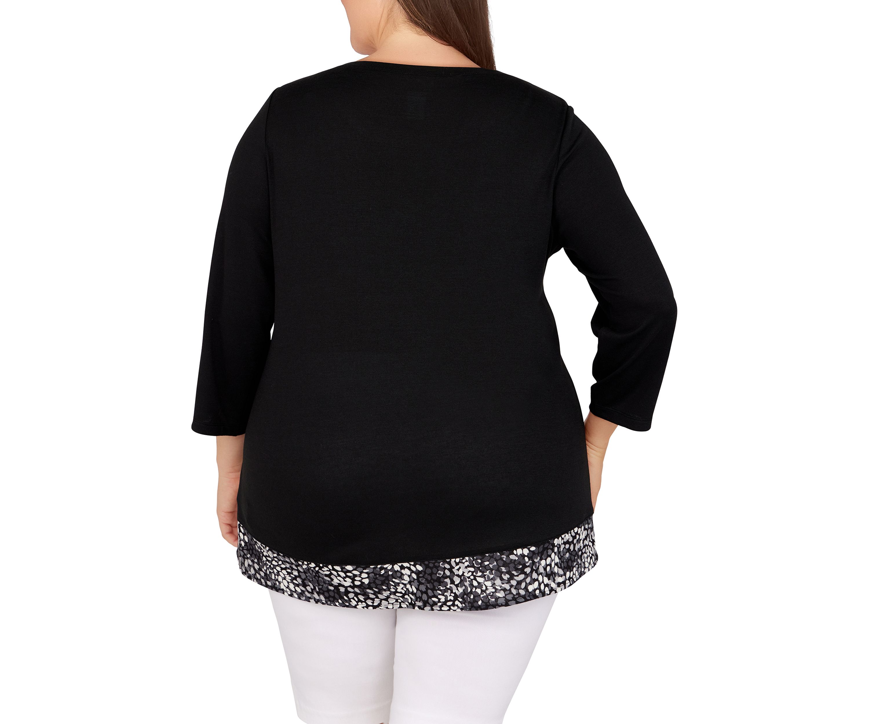 Plus Size Solid Hatchi Top with Animal Printed Tulip Hem Top