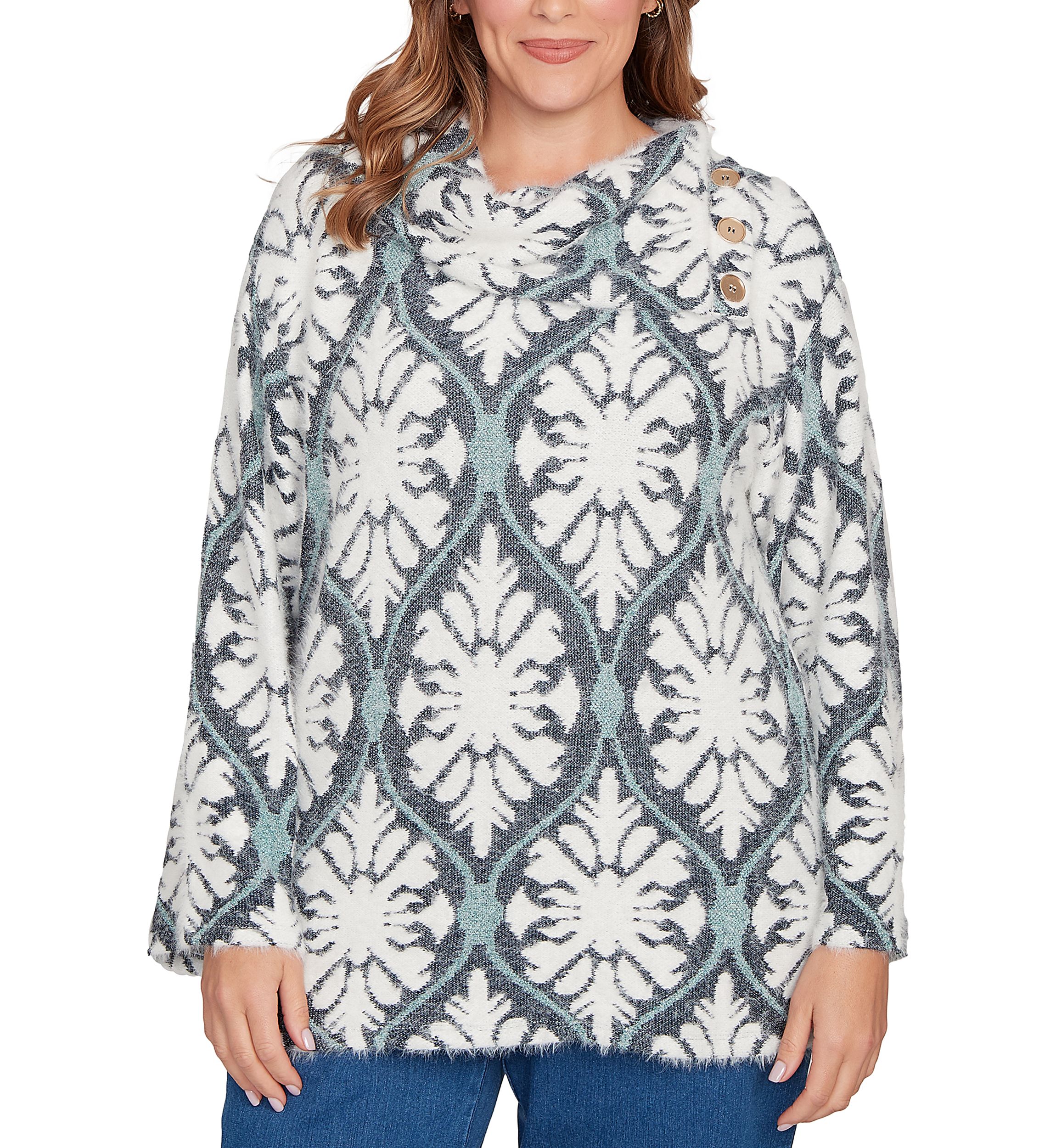 Plus Size Medallion Jacquard Sweater Knit Top