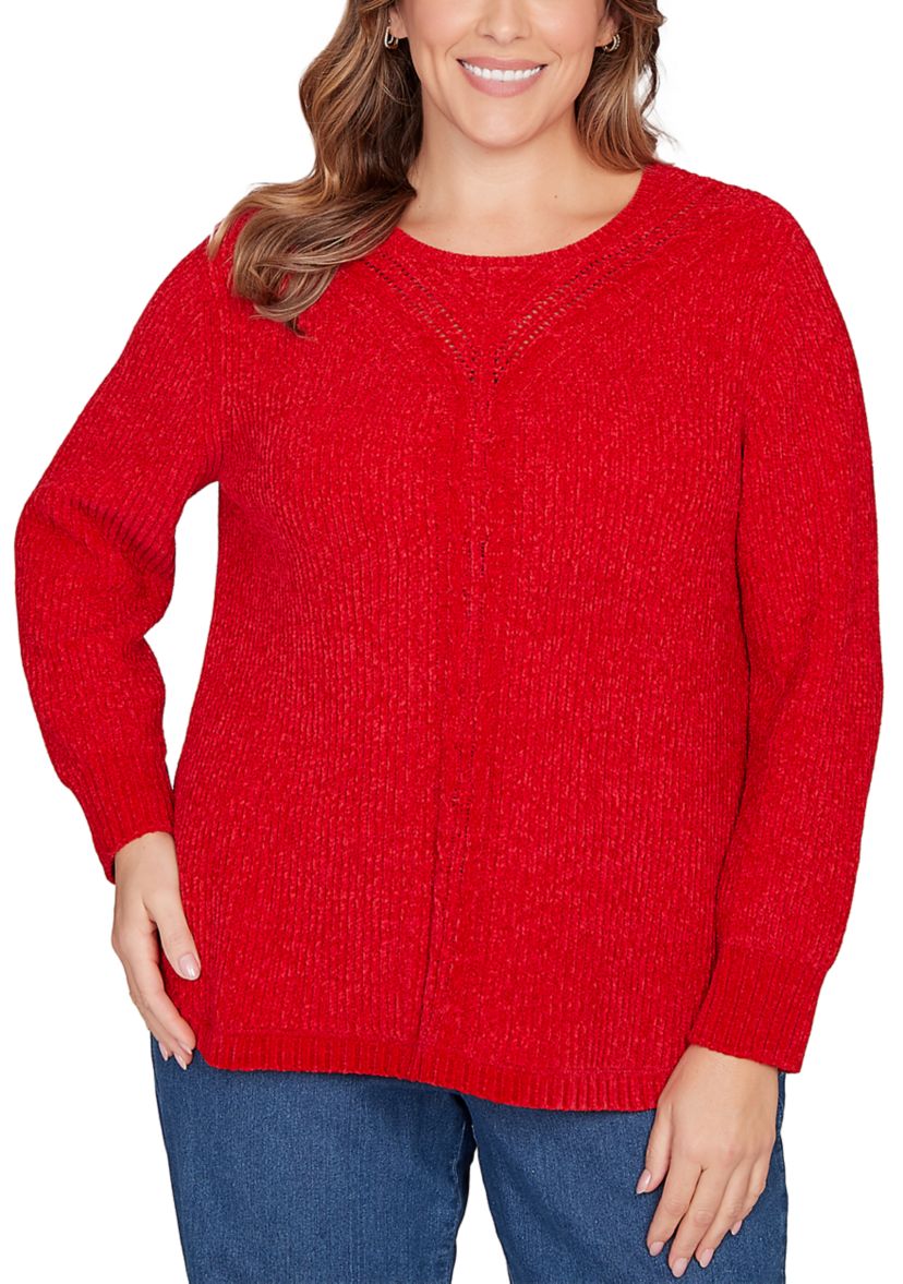 Plus Size Vertical Cable Detailed Chenille Pull Over Sweater