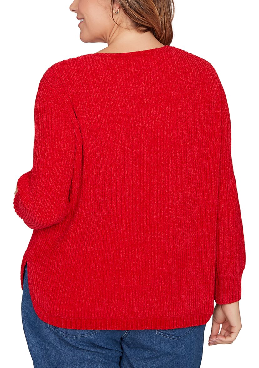 Plus Size Vertical Cable Detailed Chenille Pull Over Sweater