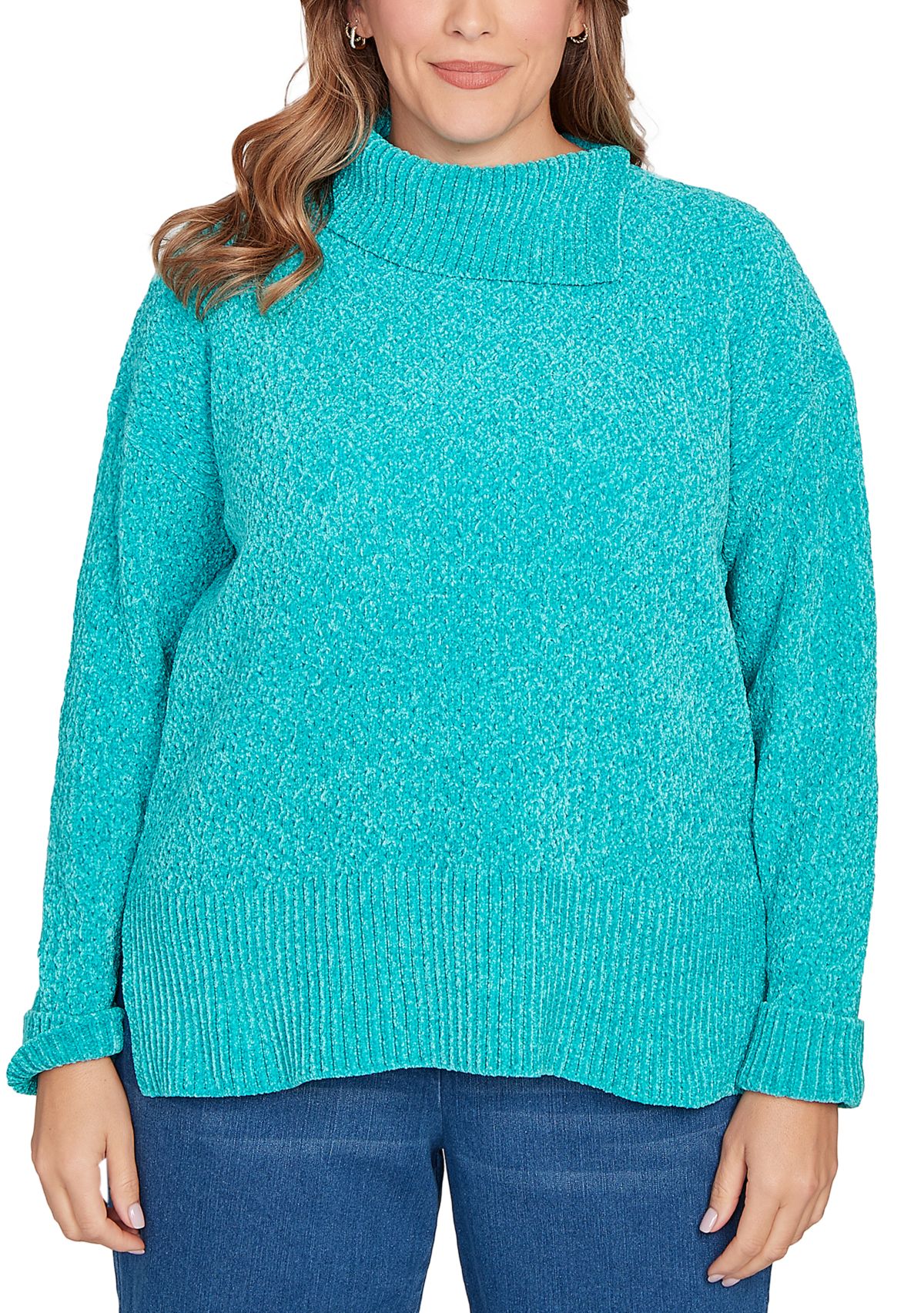 Plus Size Split Cowl Chenille Pullover Sweater