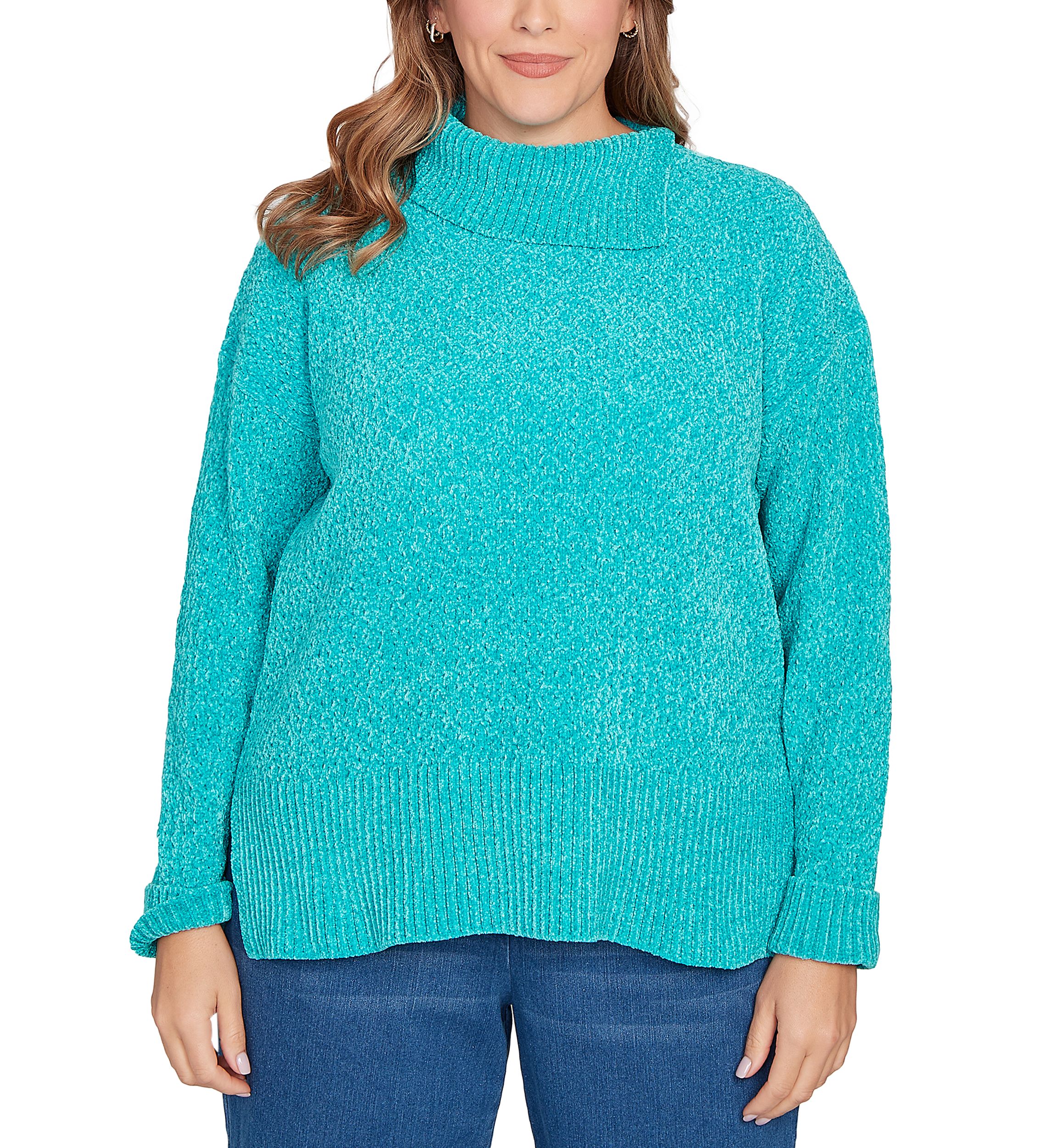 Plus Size Split Cowl Chenille Pullover Sweater
