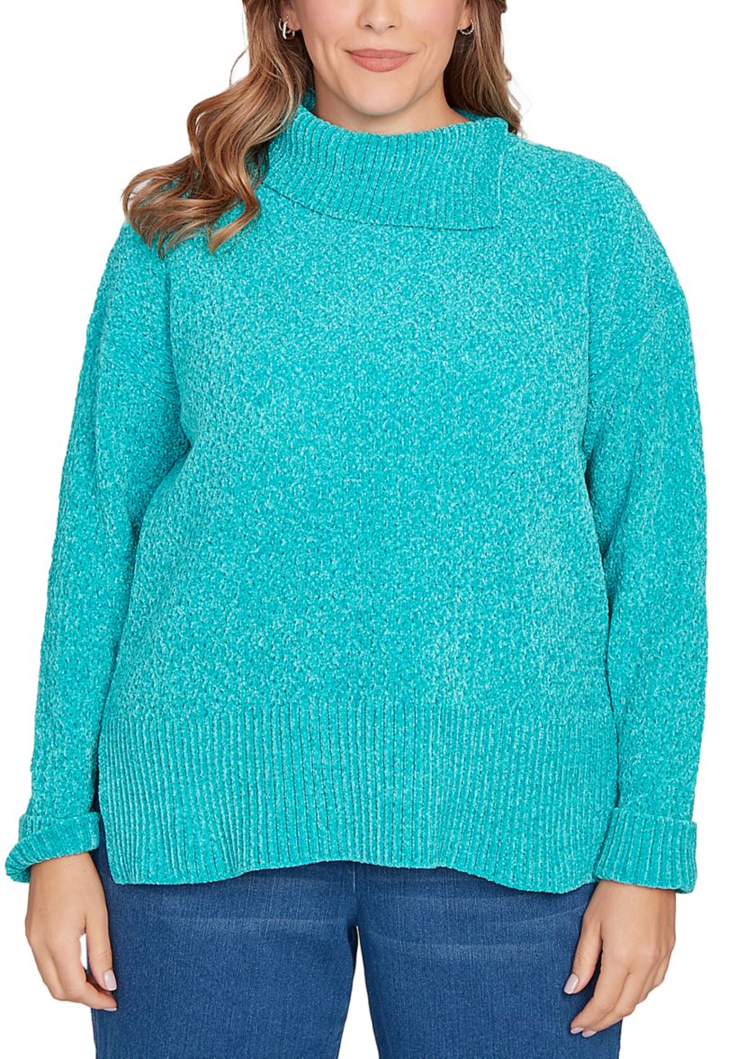 Plus Size Split Cowl Chenille Pullover Sweater