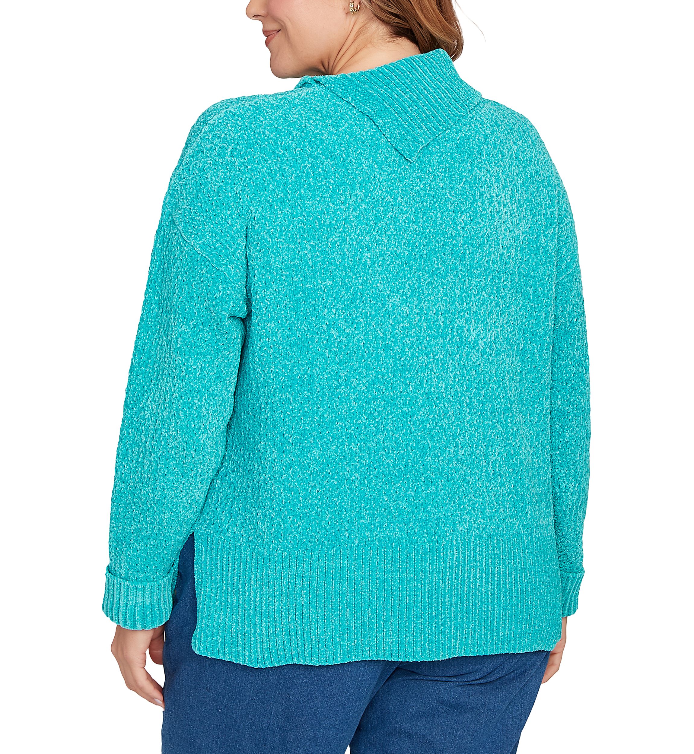 Plus Size Split Cowl Chenille Pullover Sweater