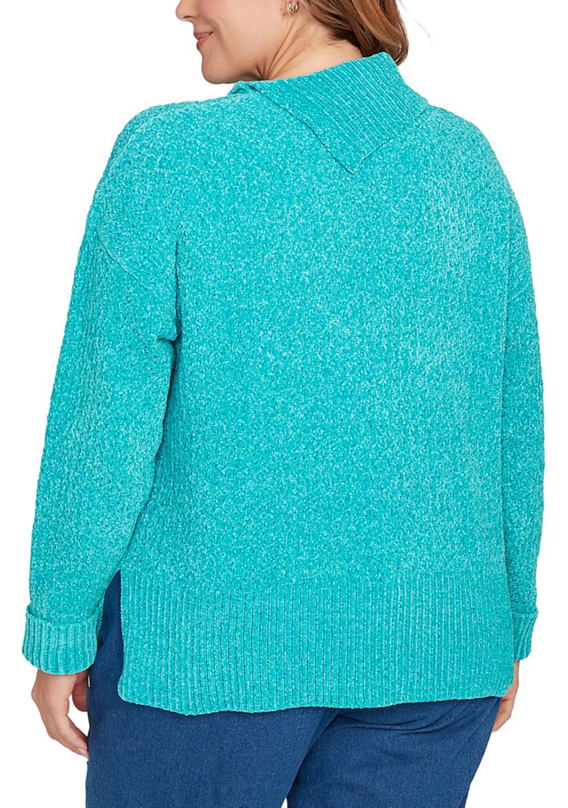Plus Size Split Cowl Chenille Pullover Sweater