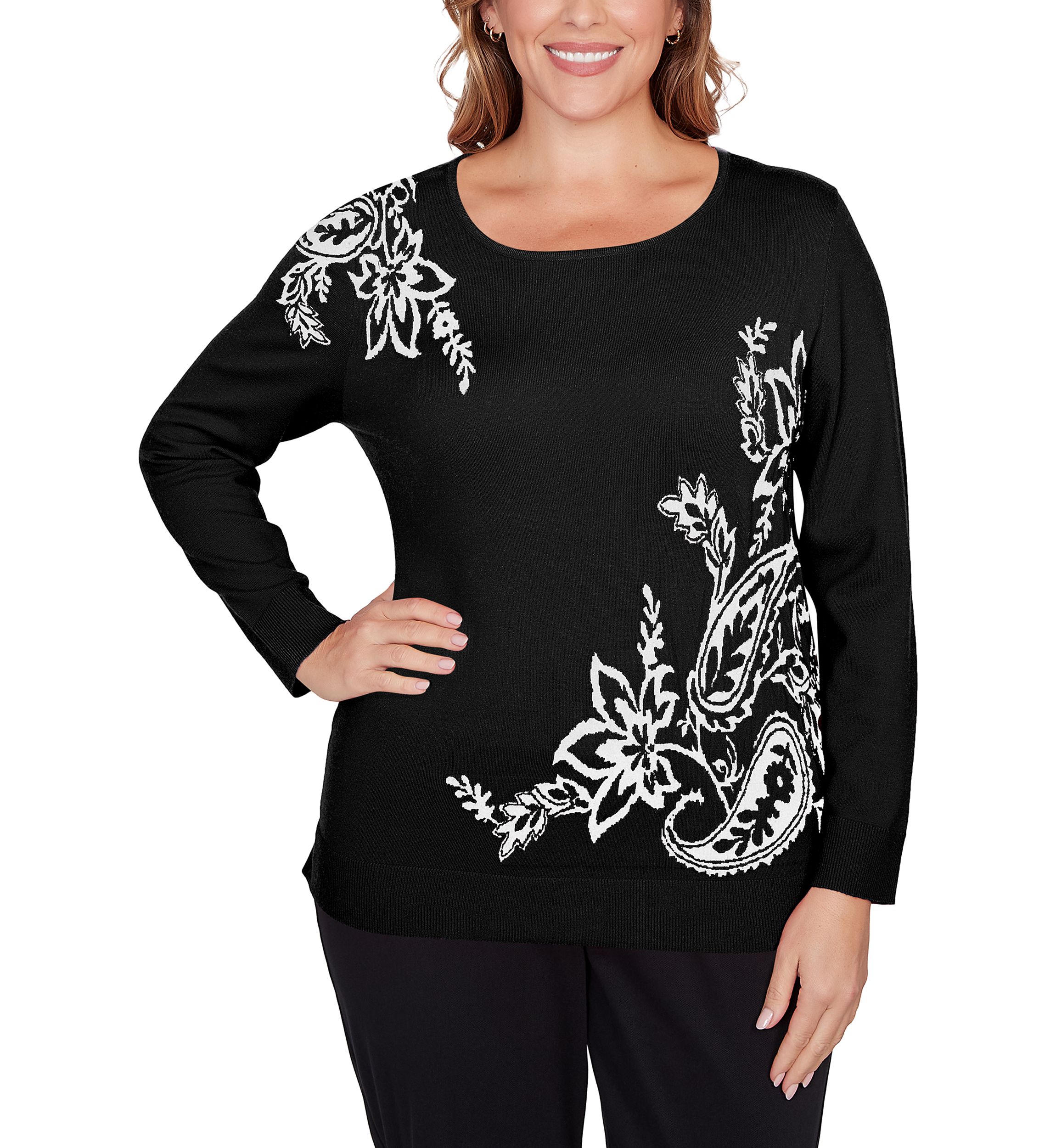 Plus Size Floral Paisley Jacquard Sweater