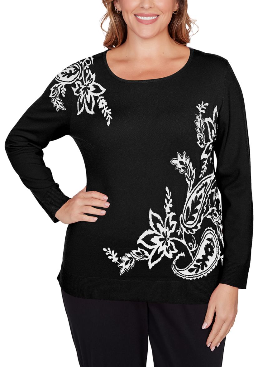 Plus Size Floral Paisley Jacquard Sweater