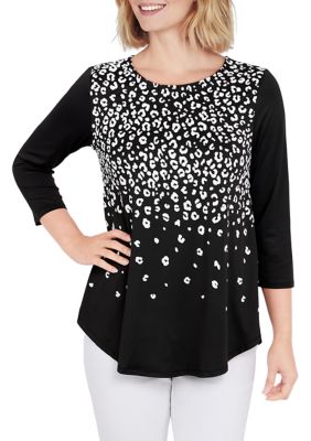 Women's Petite Cheetah Puff Print Top